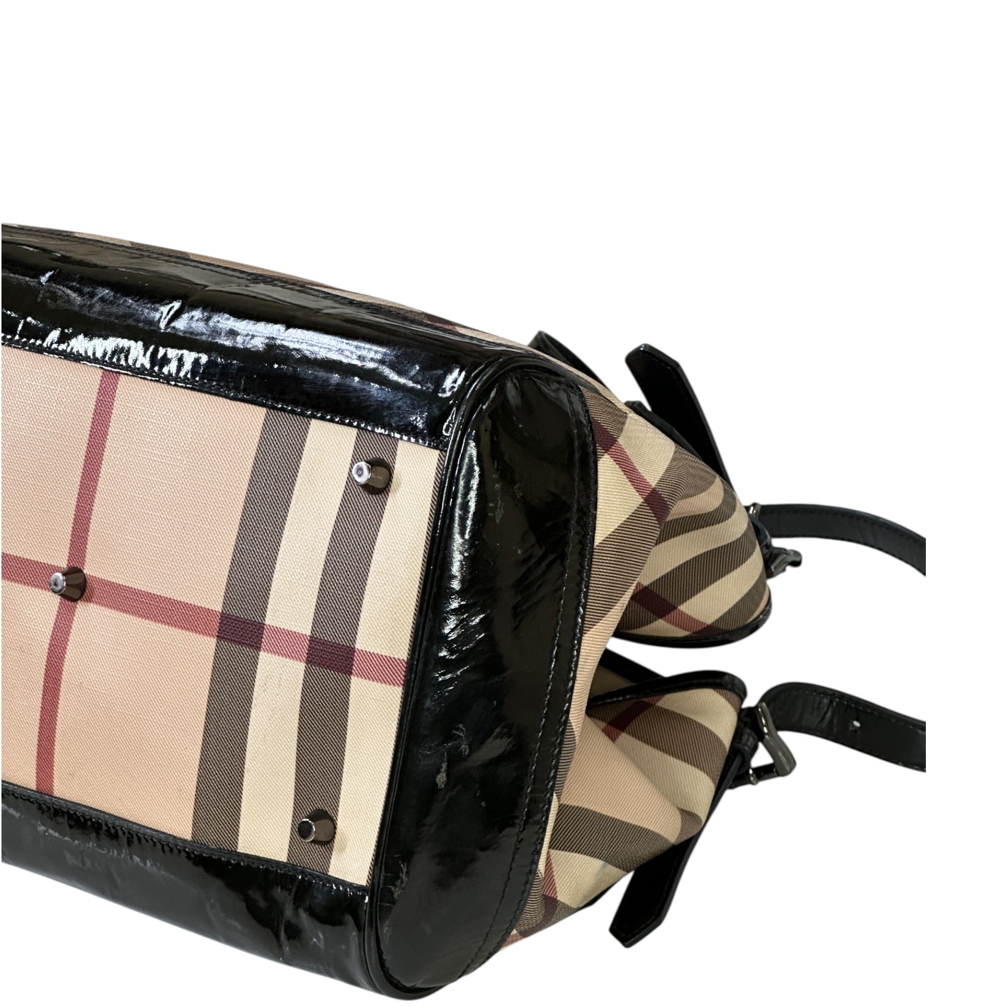 Burberry Canterbury Tote Beige Super Nova Check Patent Leather