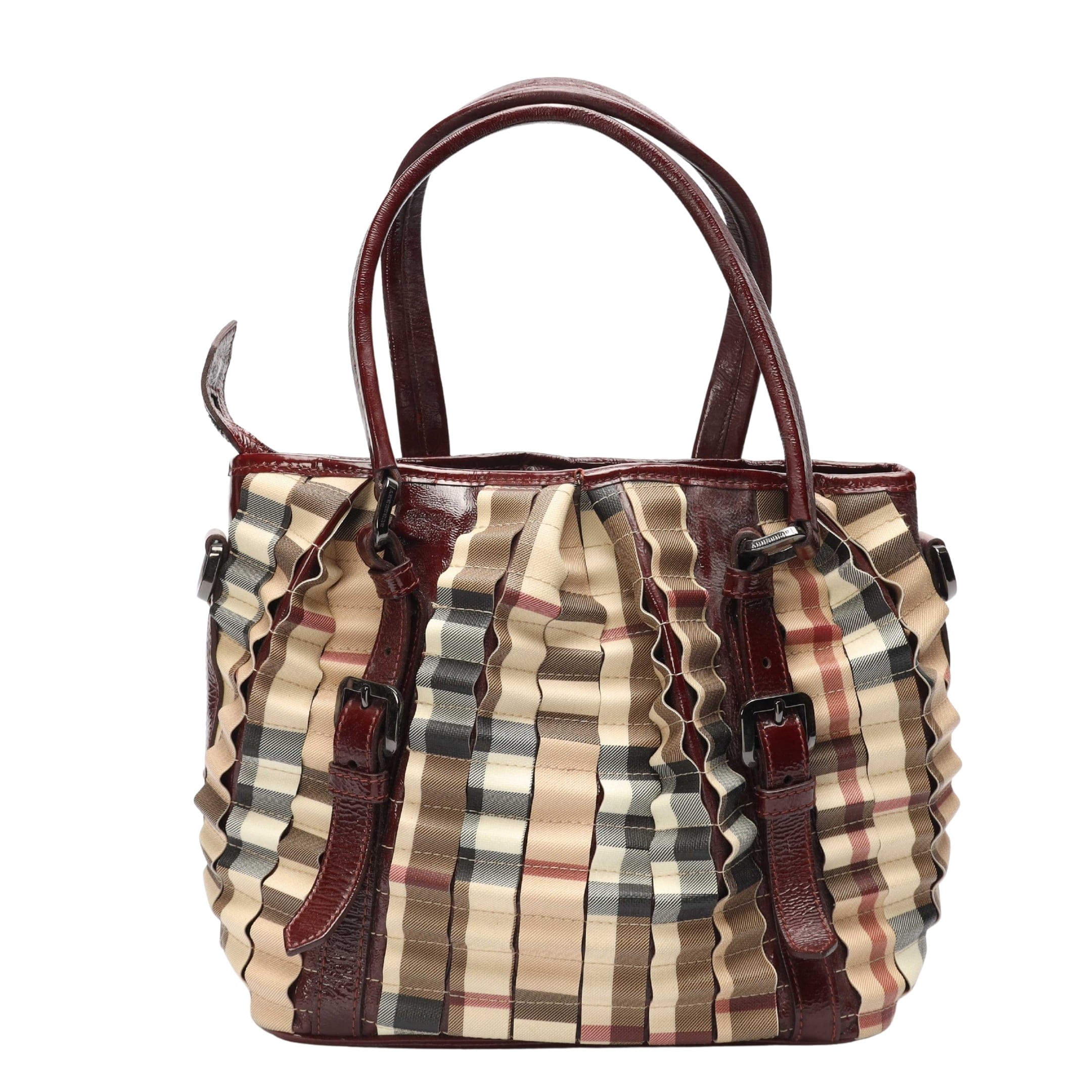Burberry Beige/Burgundy Nova Check Lowry Tote