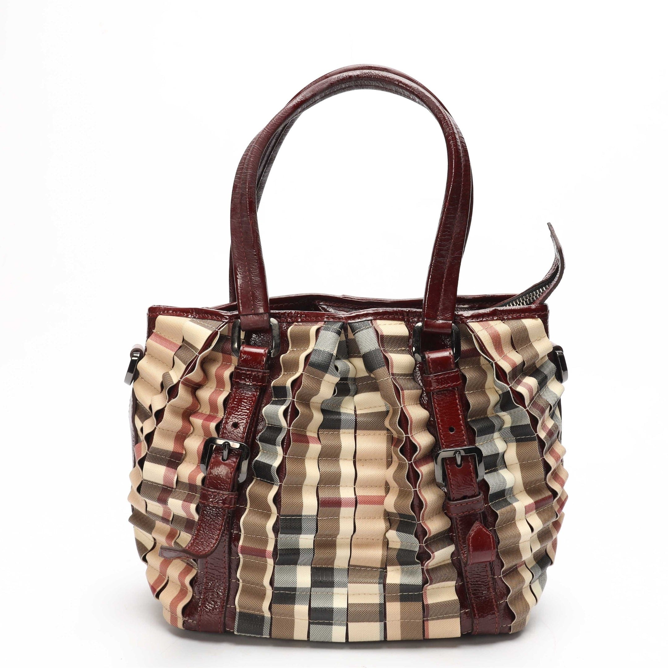 Burberry Beige/Burgundy Nova Check Lowry Tote