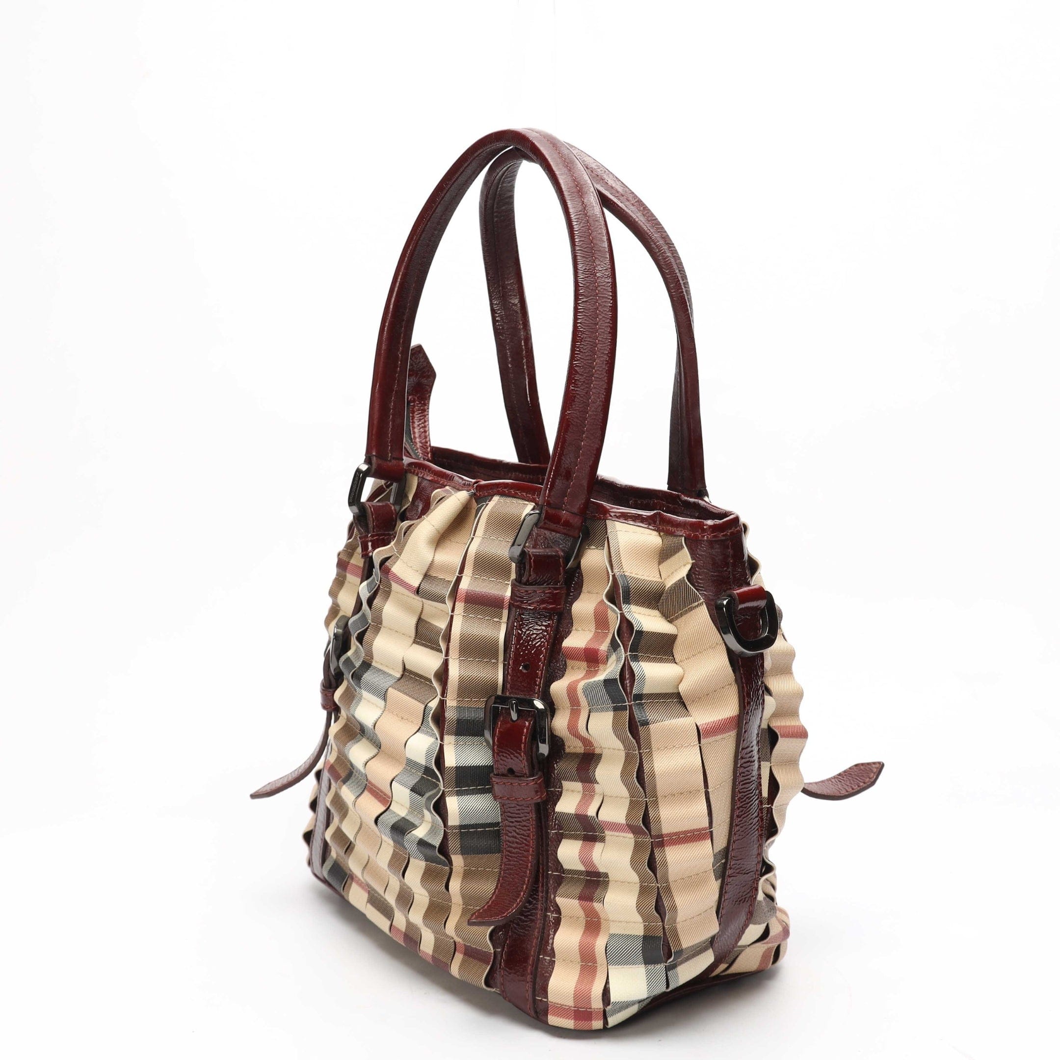 Burberry Beige/Burgundy Nova Check Lowry Tote