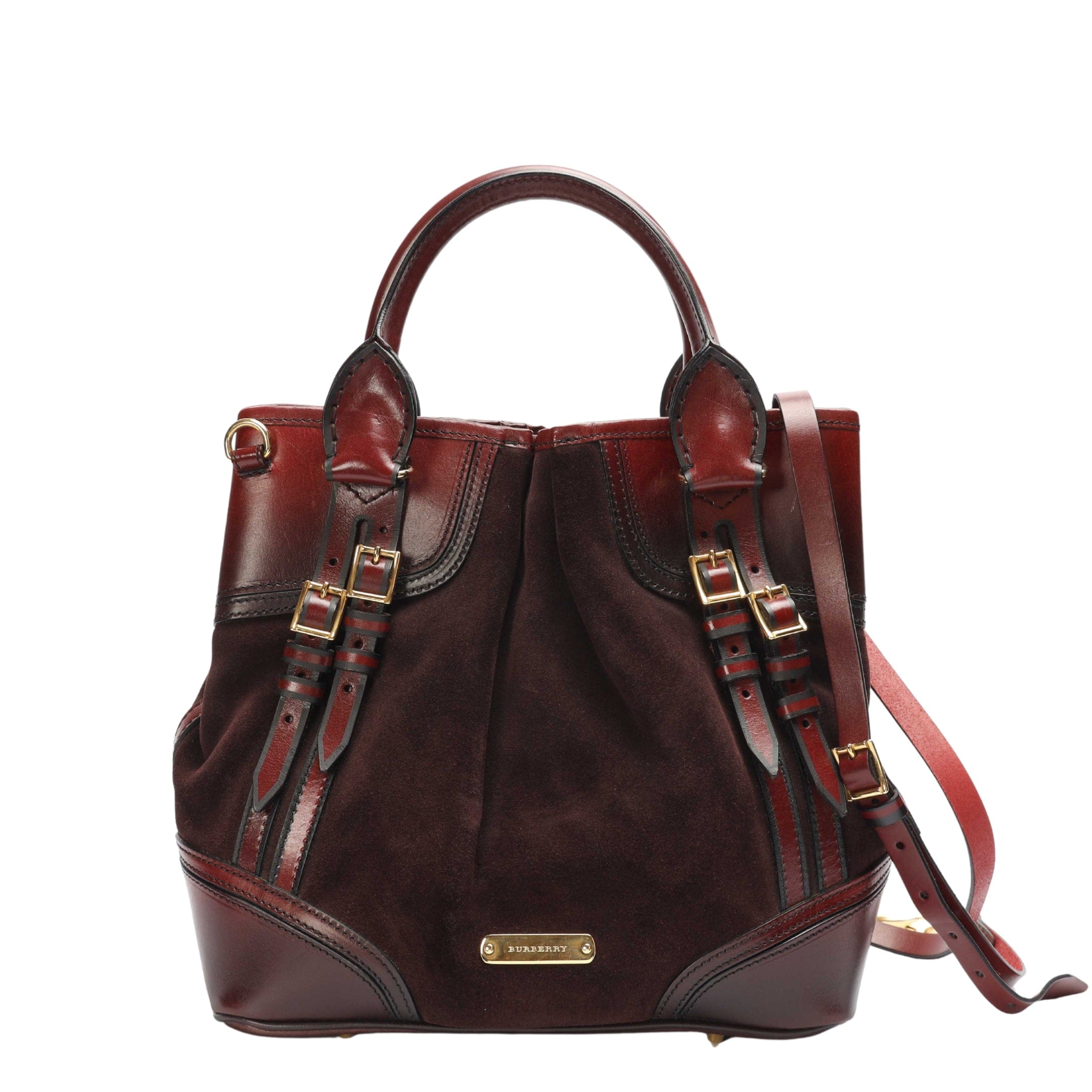 Burberry Burberr Red Suede Bridle Whipstitch Tote