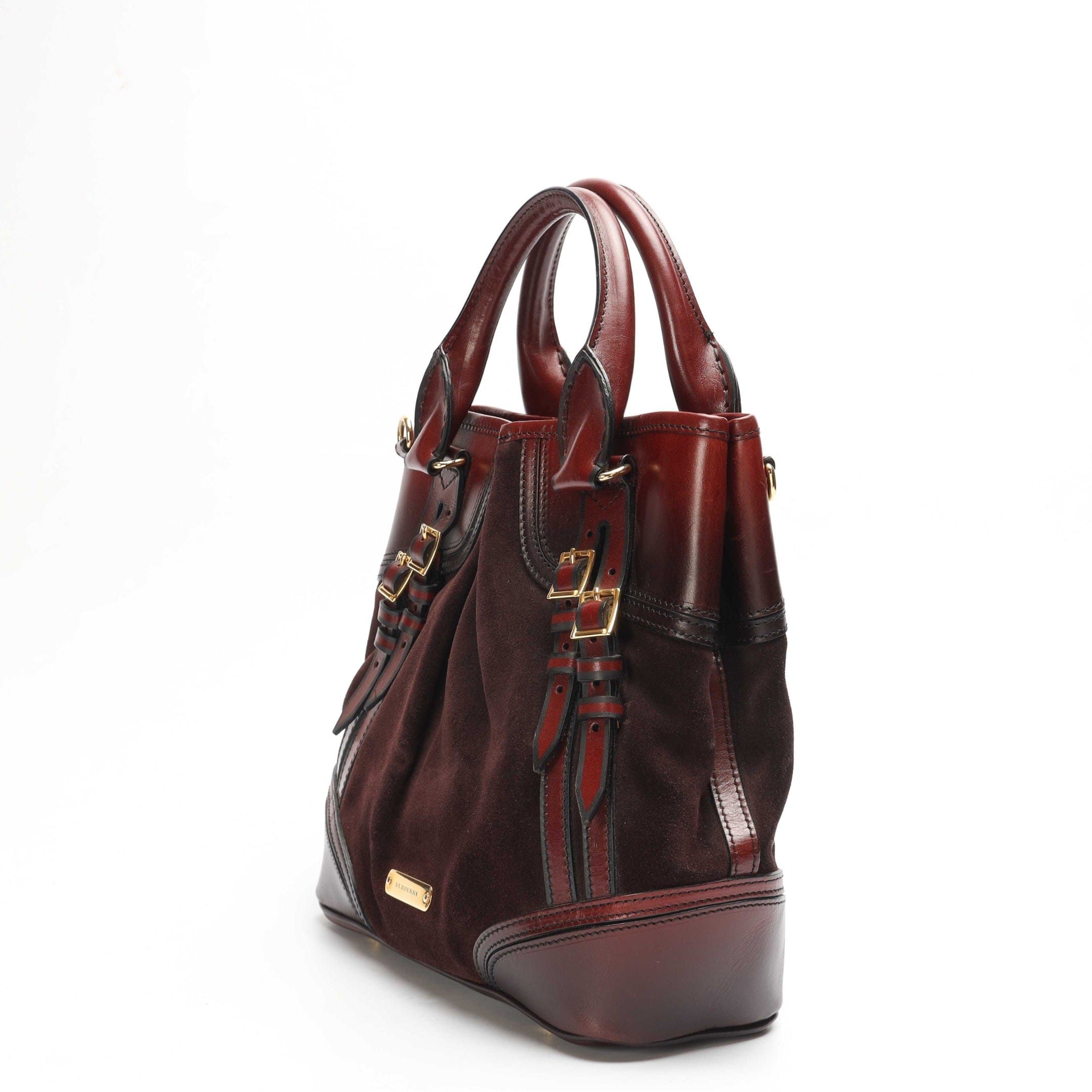 Burberry Burberr Red Suede Bridle Whipstitch Tote