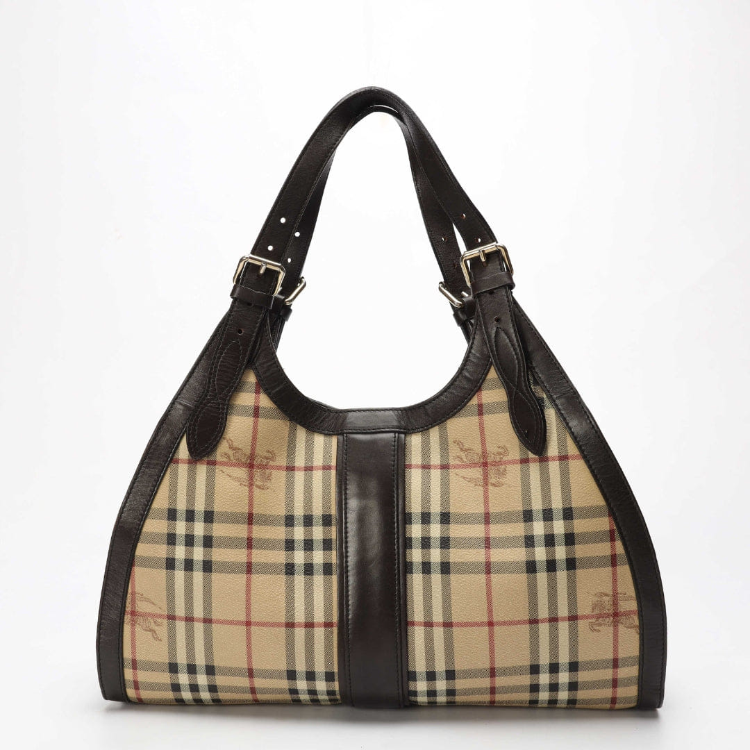 Burberry Brown/Beige Haymarket Kensington Shoulder Tote