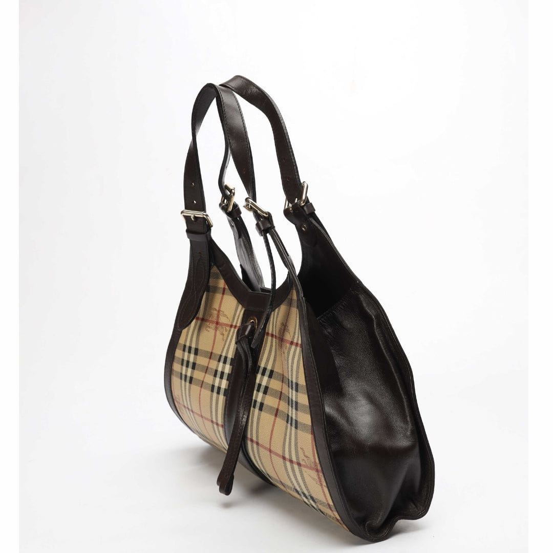 Burberry Brown/Beige Haymarket Kensington Shoulder Tote