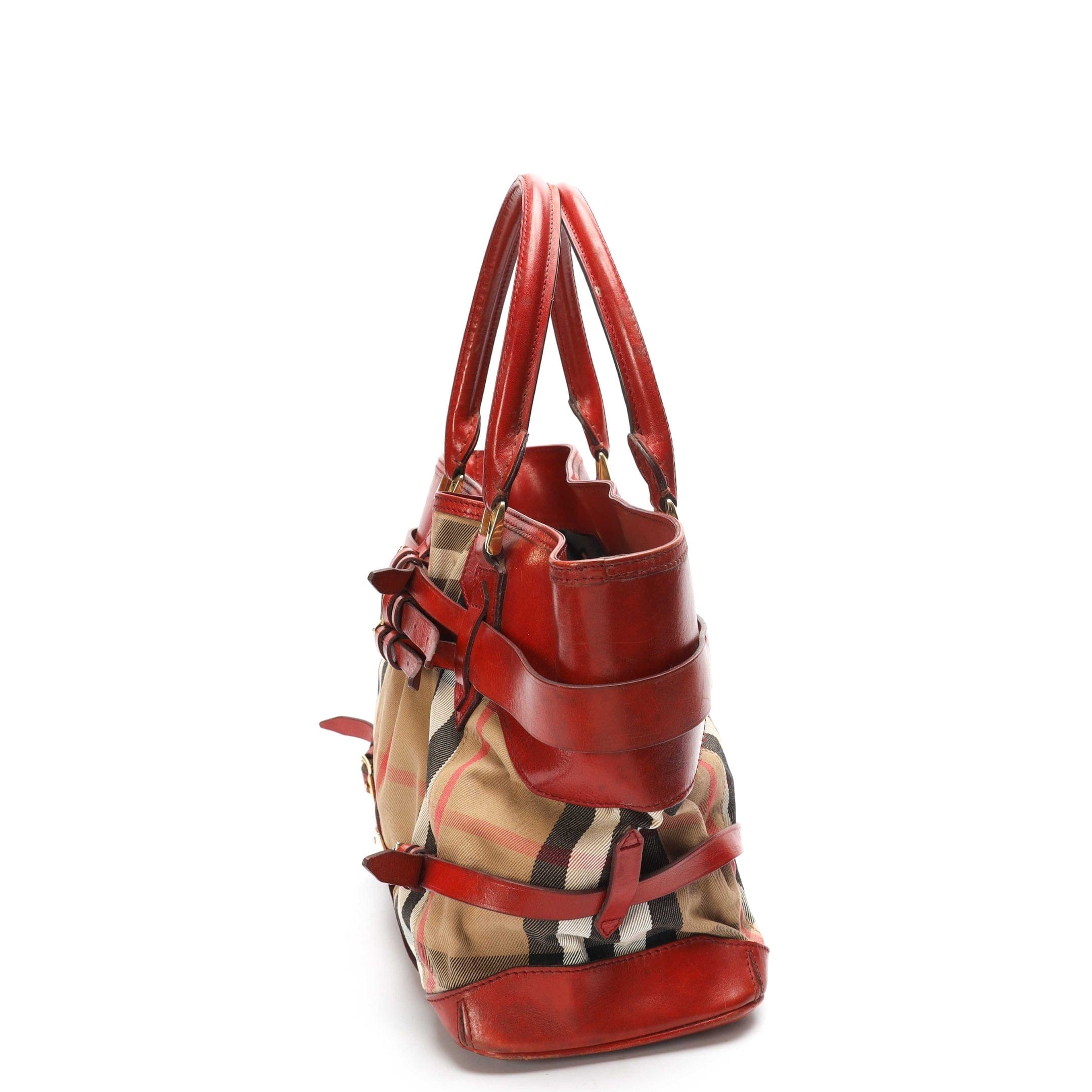 Burberry Beige Red House Check Bridle Lynher Tote
