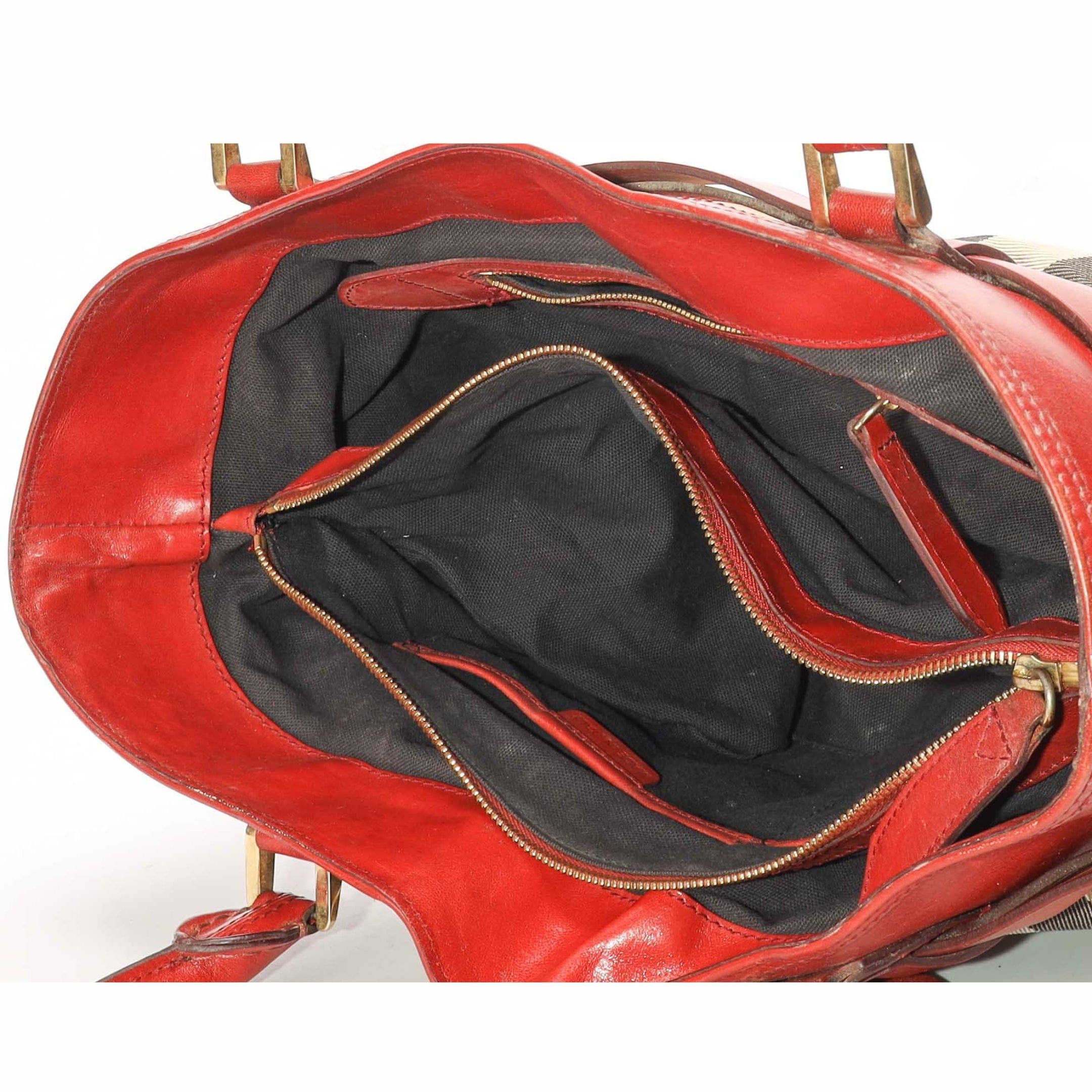 Burberry Beige Red House Check Bridle Lynher Tote