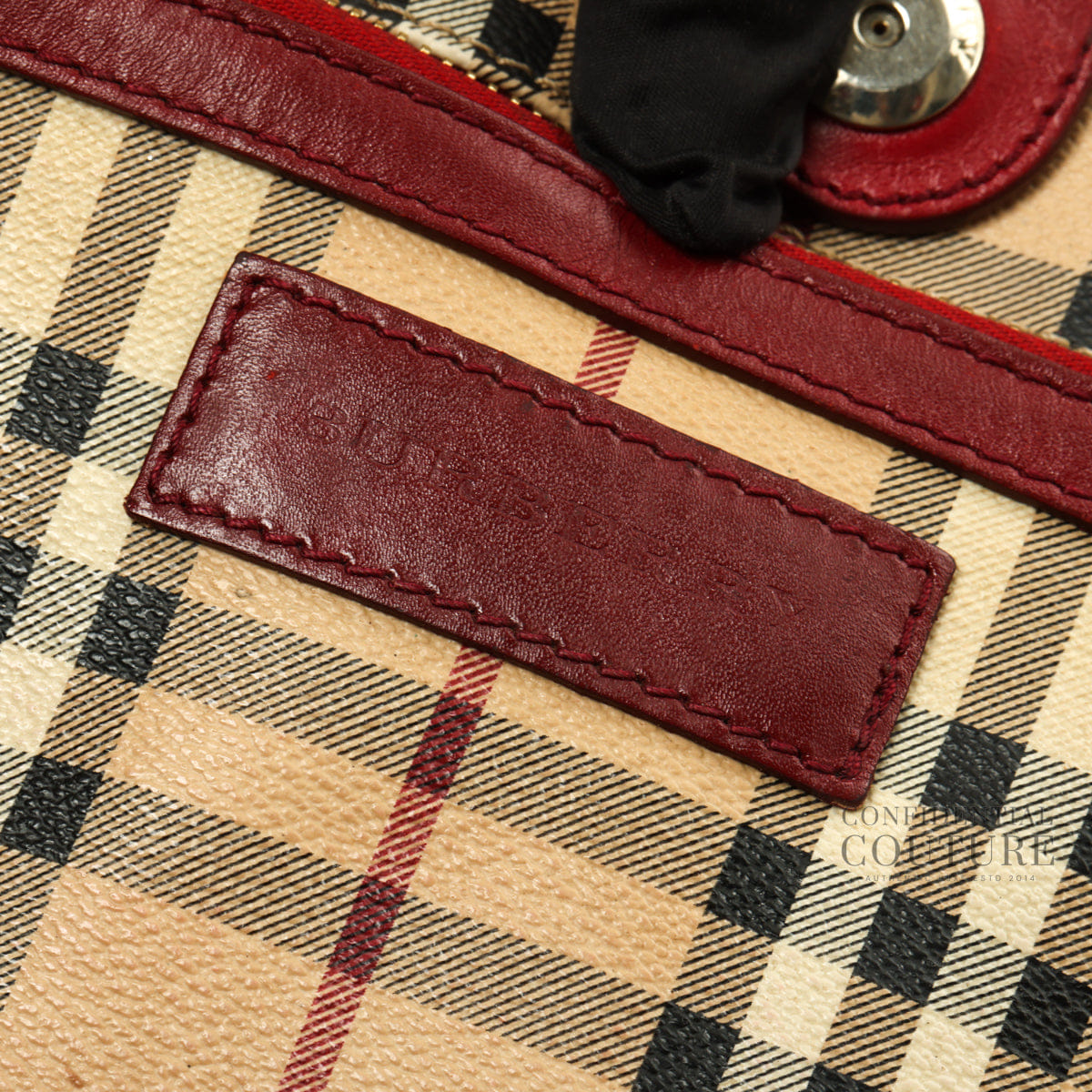 Burberry Red Leather Haymarket Check Canvas Canterbury Tote Bag