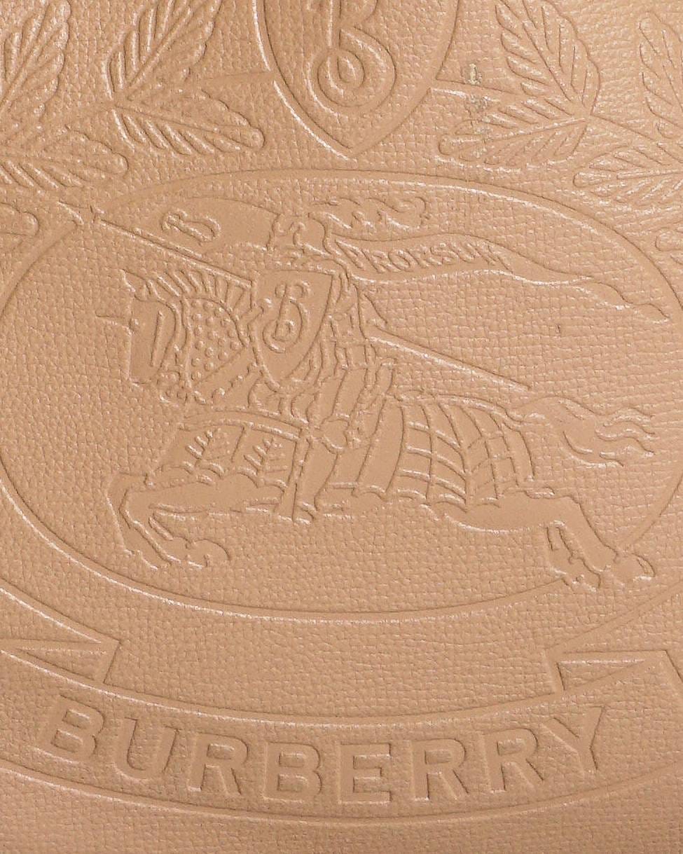 Burberry Beige Grained Leather Debossed Crest Shopper Tote Bag