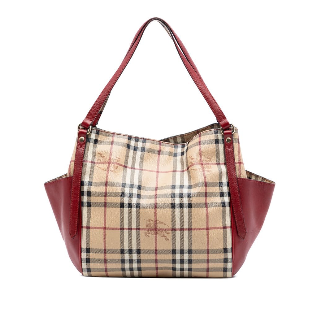 Burberry Small Leather Trimmed Haymarket Check Coated Canvas Canterbury Tote