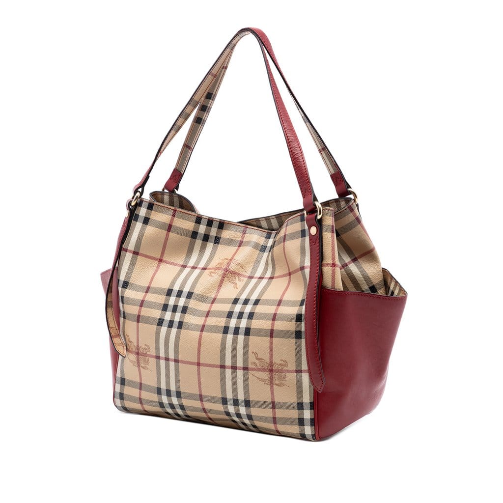 Burberry Small Leather Trimmed Haymarket Check Coated Canvas Canterbury Tote