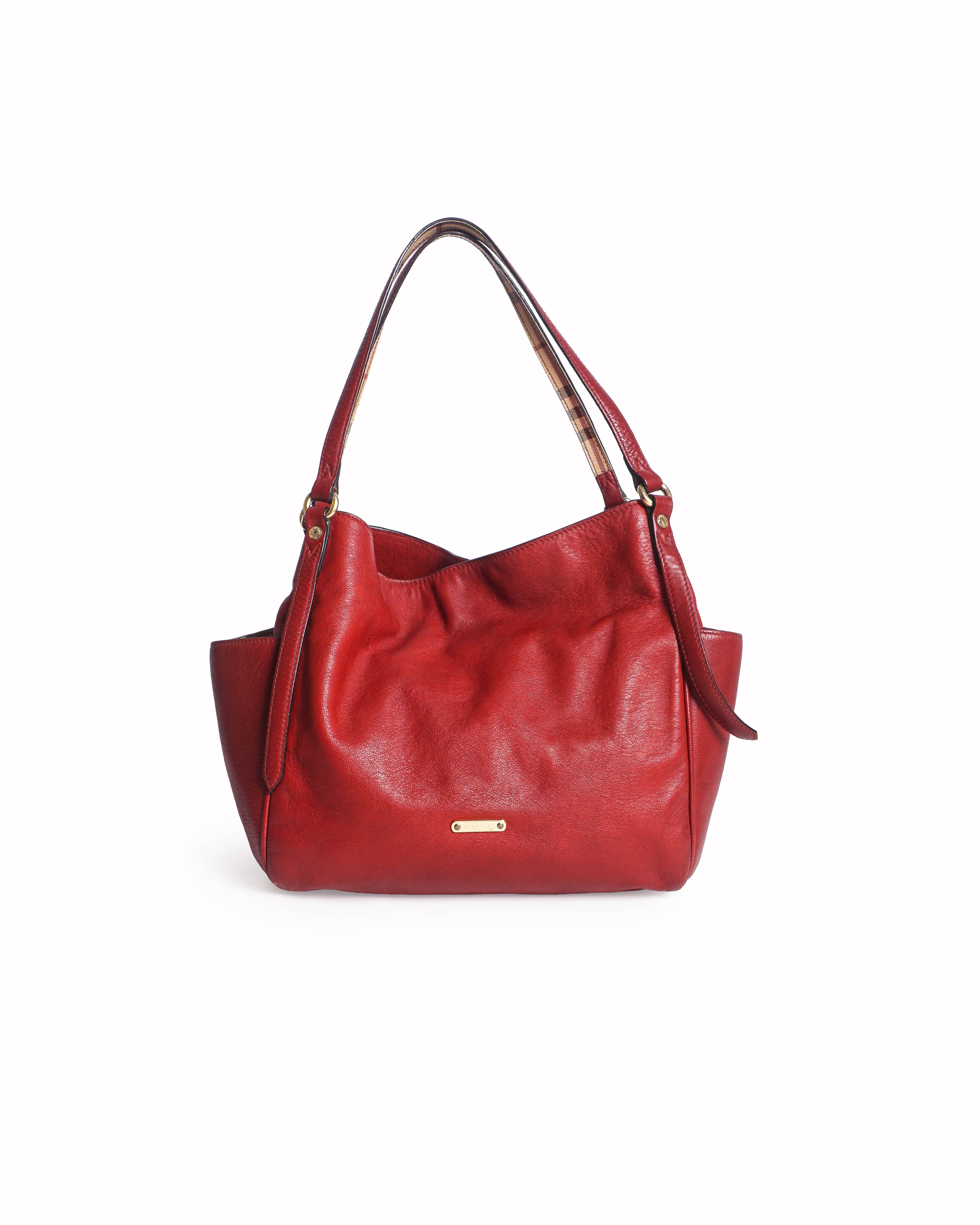 Burberry Red Leather Canterbury Tote Bag
