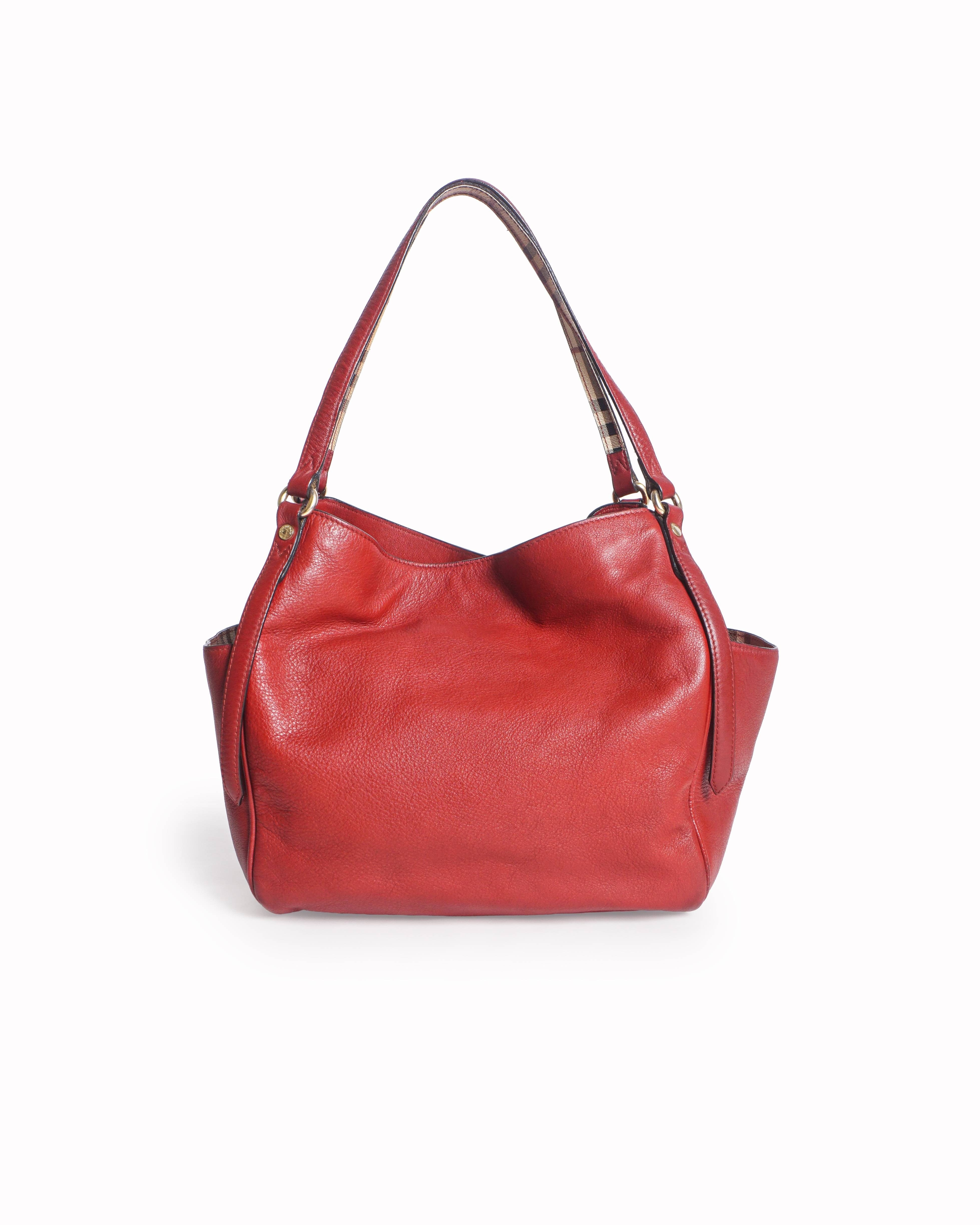 Burberry Red Leather Canterbury Tote Bag