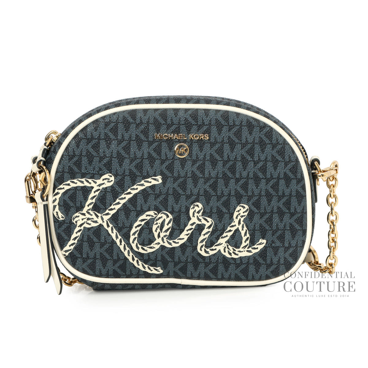 Michael Kors Jet Set Charm Blue Monogram Crossbody Bag