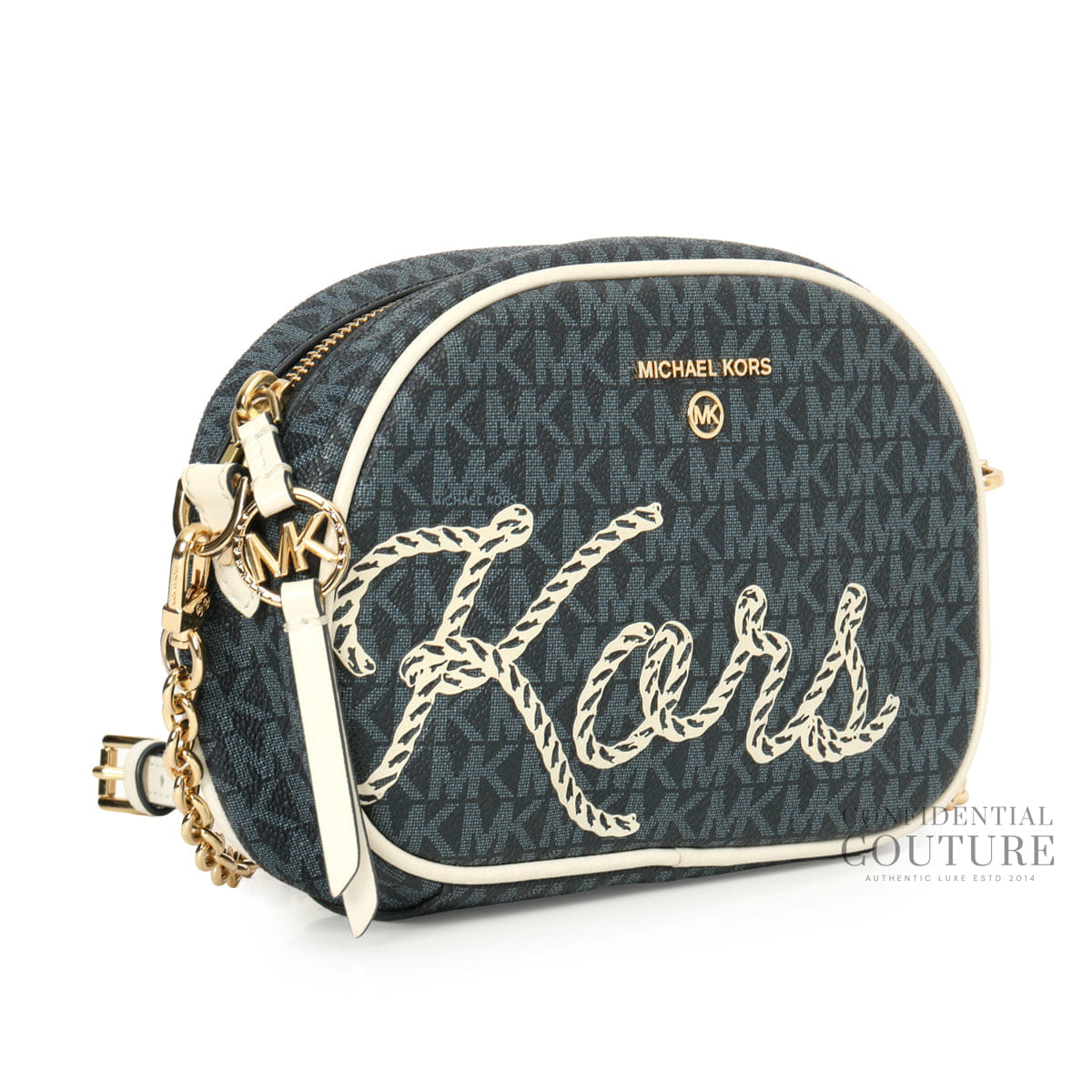 Michael Kors Jet Set Charm Blue Monogram Crossbody Bag