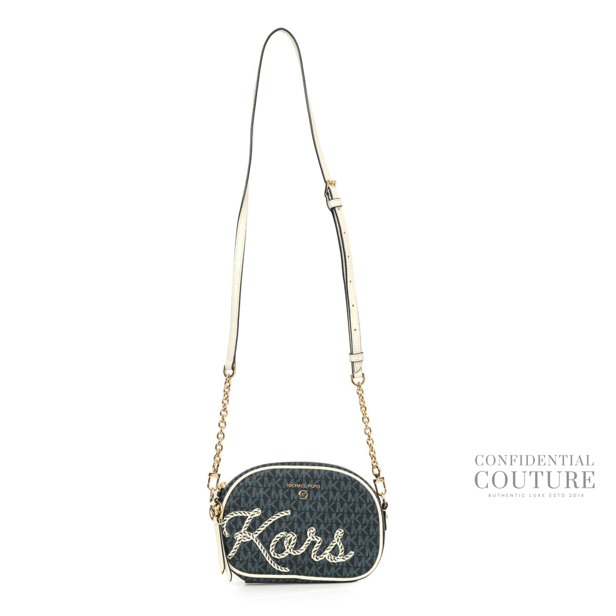 Michael Kors Jet Set Charm Blue Monogram Crossbody Bag
