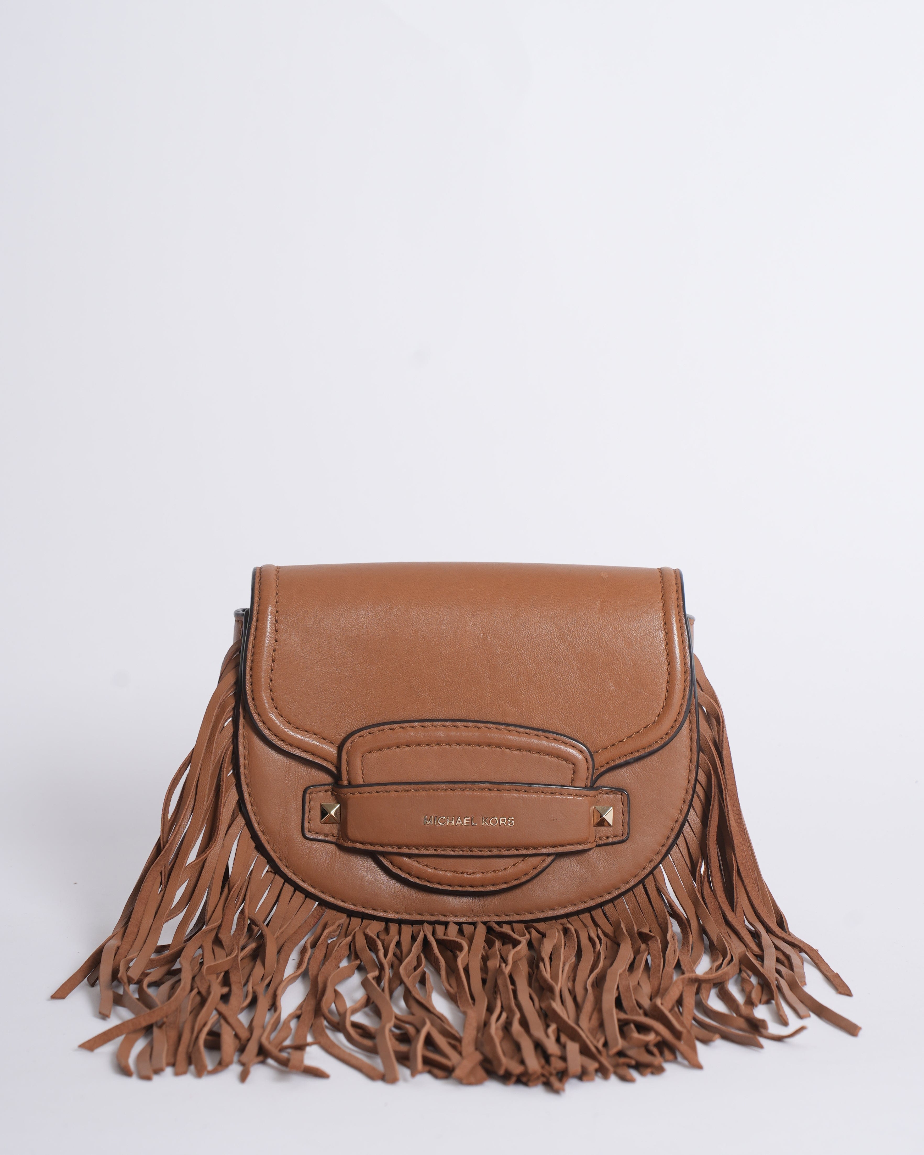 Michael Kors MK Small Fringed Leather Saddle Bag