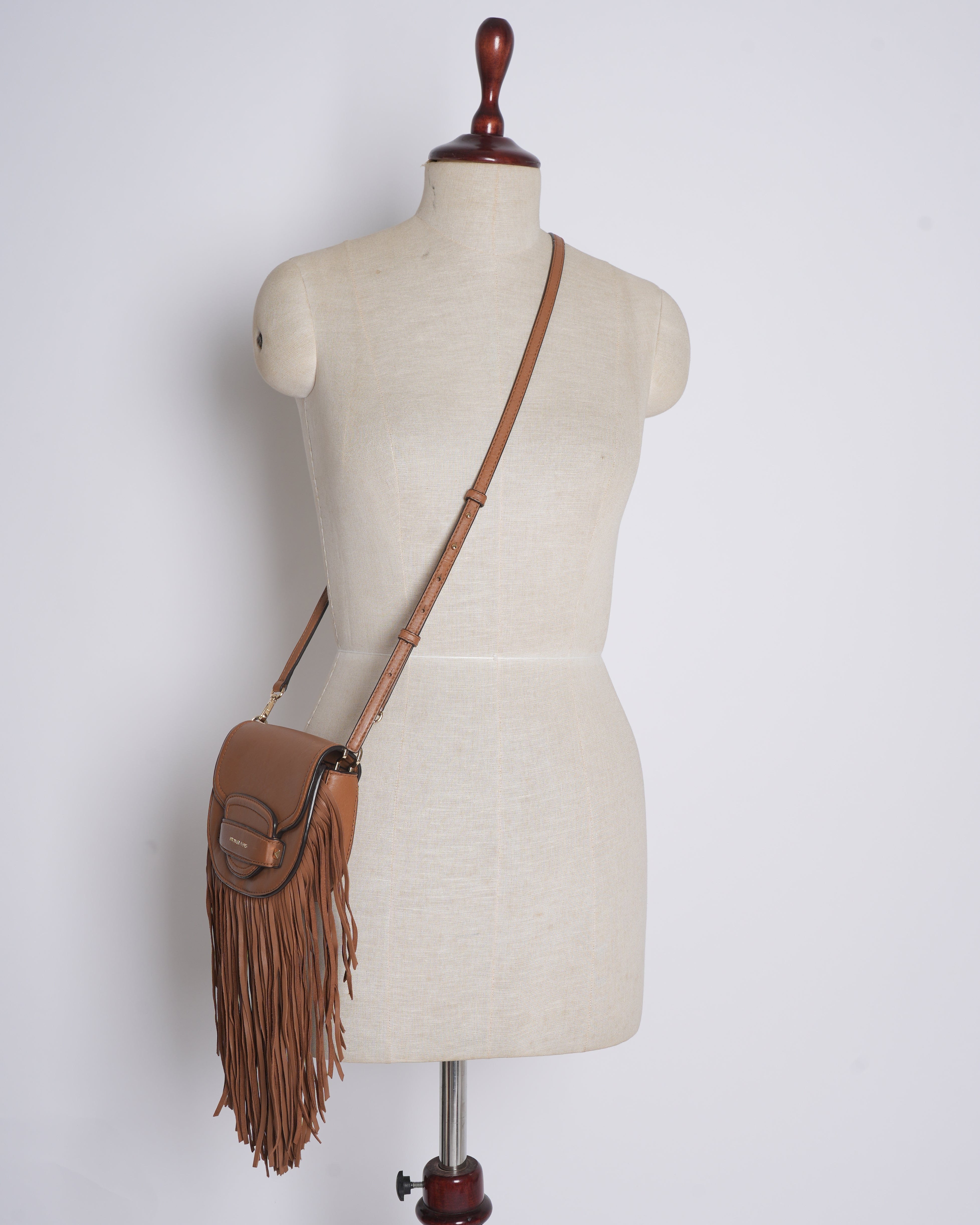 Michael Kors MK Small Fringed Leather Saddle Bag