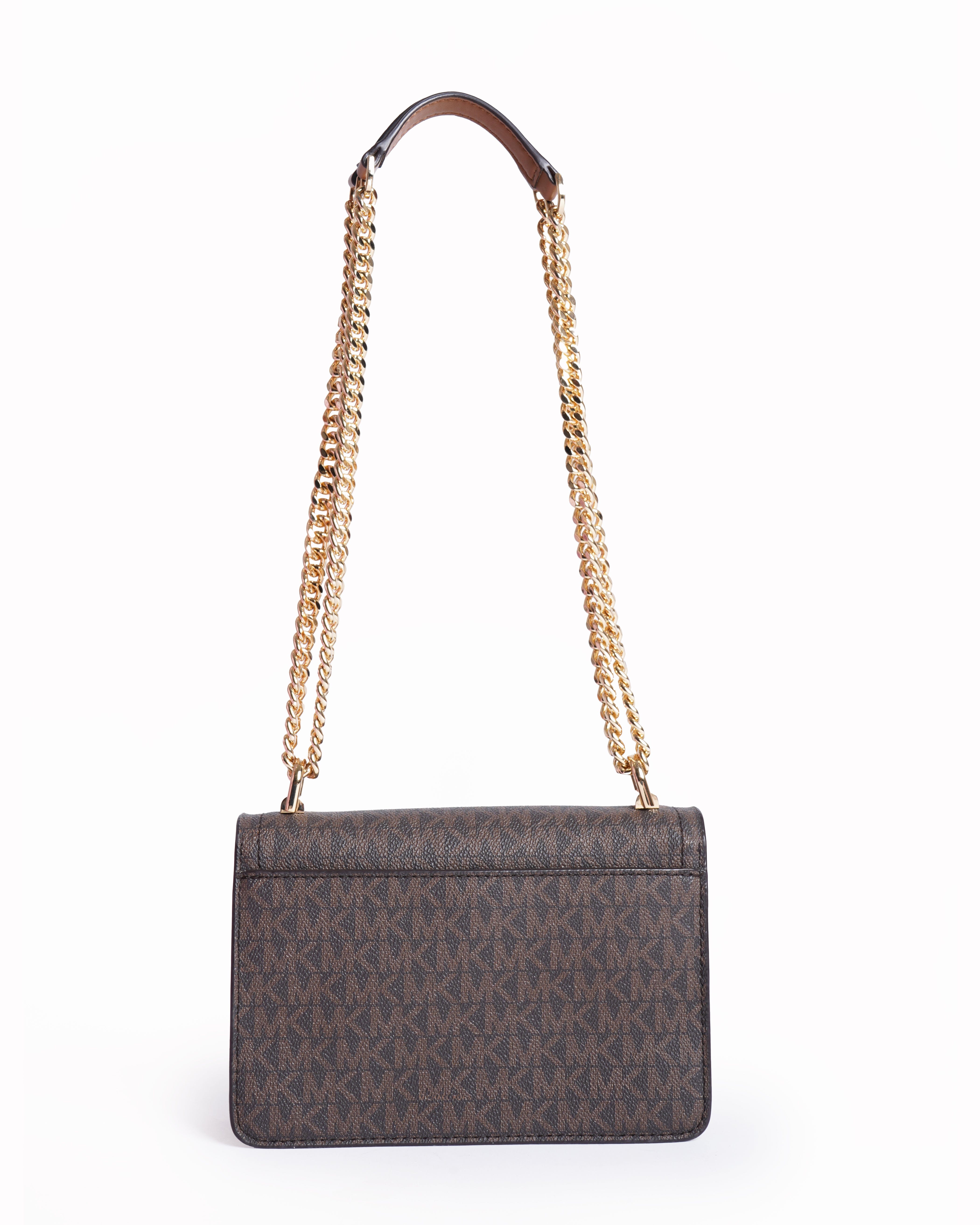 Michael Kors New Michael Kors Ginny Medium Logo Brown Coated Canvas Crossbody Bag