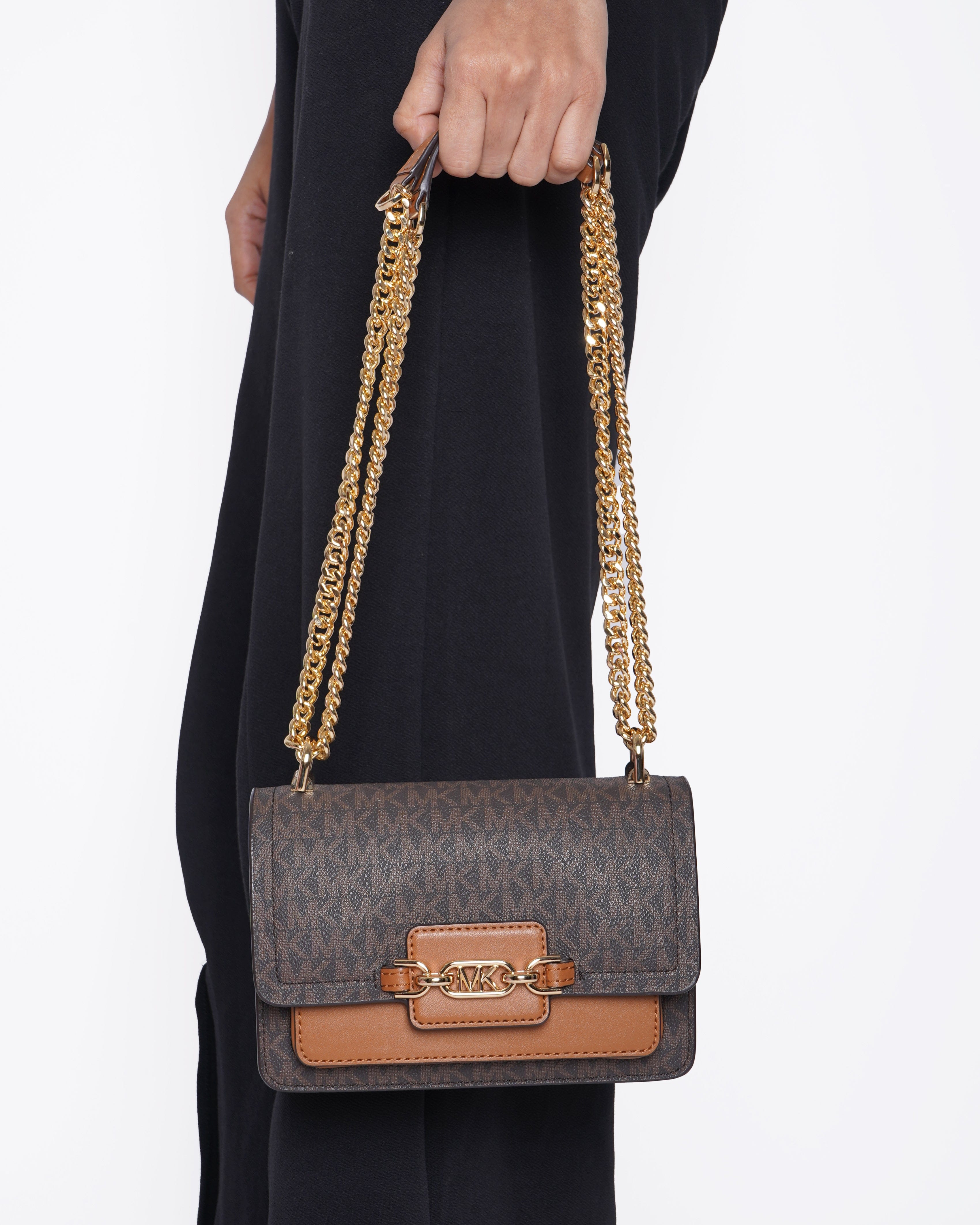 Michael Kors New Michael Kors Ginny Medium Logo Brown Coated Canvas Crossbody Bag