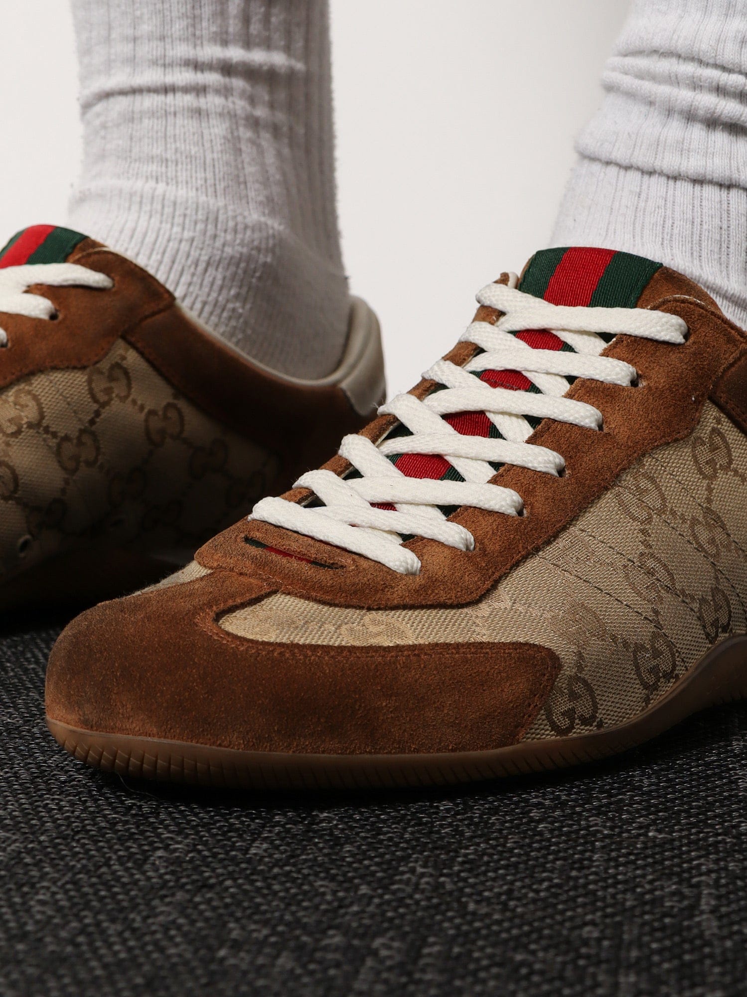Gucci Shift suede sneakers with GG Supreme Fabric inserts