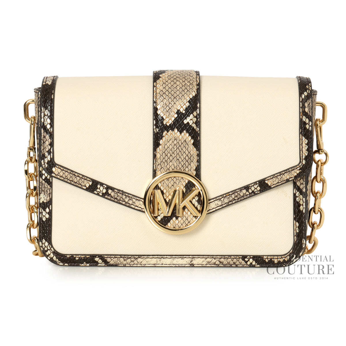 Michael Kors Carmen Medium Convertible Snake Embossed Trim Shoulder Flap Crossbody Bag
