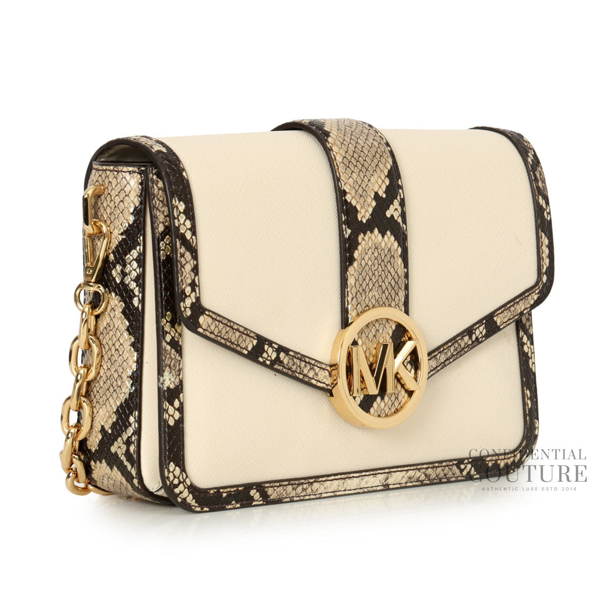 Michael Kors Carmen Medium Convertible Snake Embossed Trim Shoulder Flap Crossbody Bag