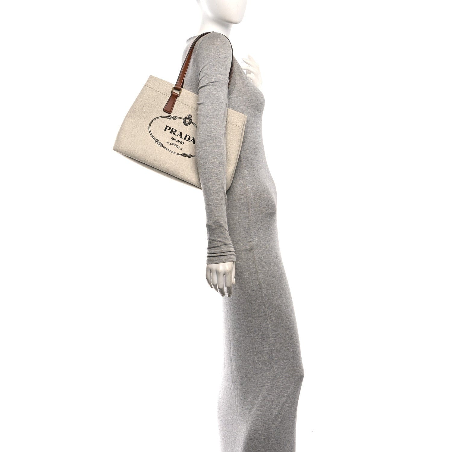 Prada Canvas Shopping Logo Tote Naturale