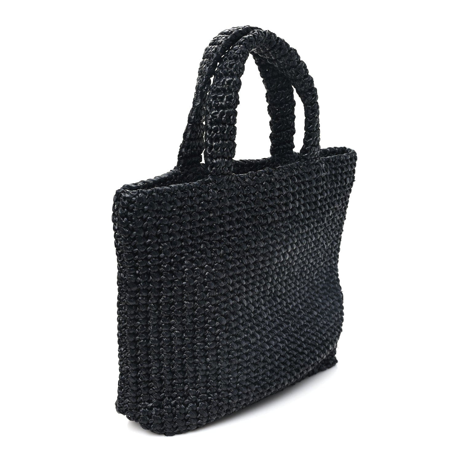 Prada Yarn Raffia Effect Crochet Small Logo Tote Black