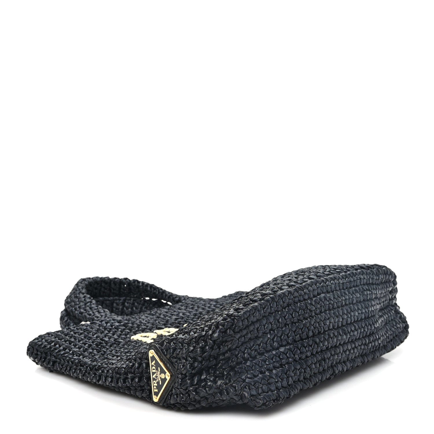 Prada Yarn Raffia Effect Crochet Small Logo Tote Black