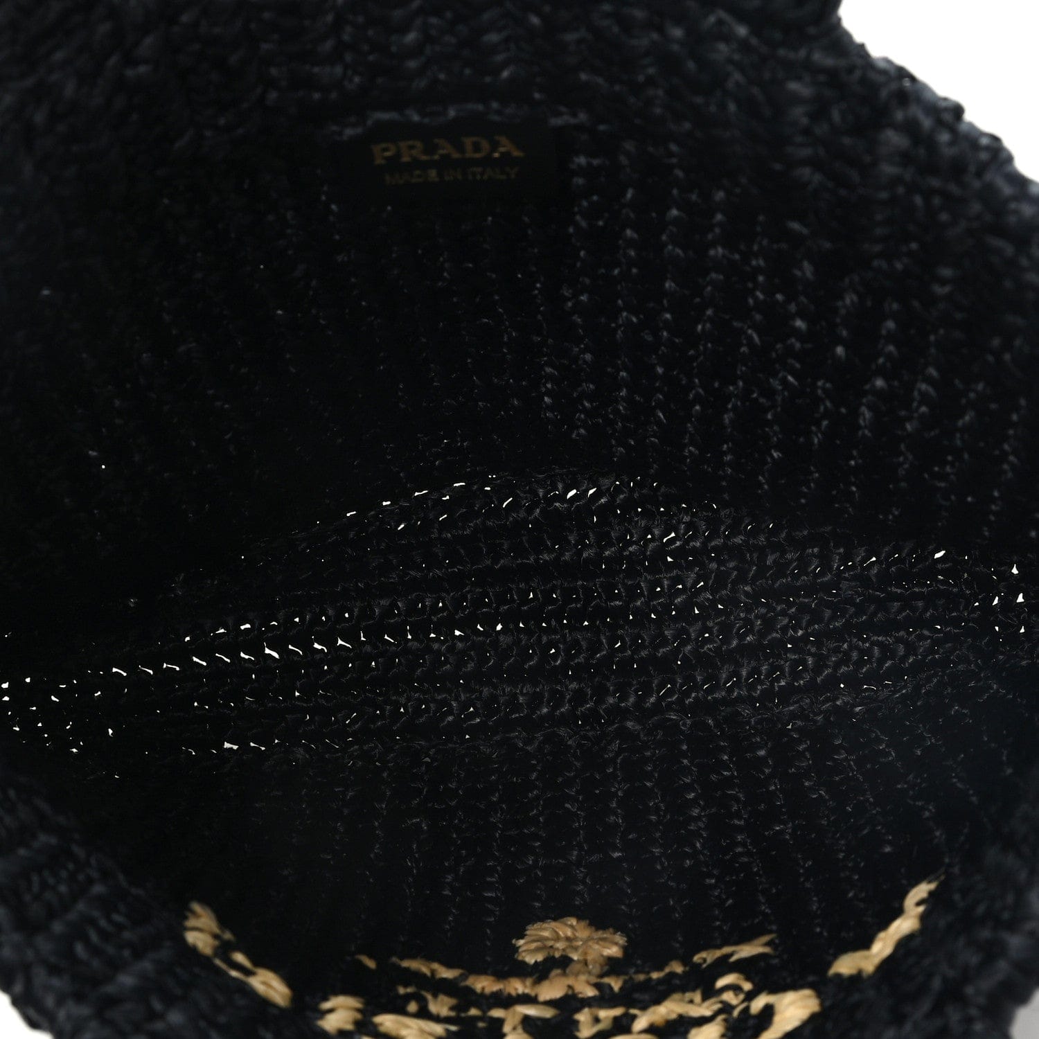Prada Yarn Raffia Effect Crochet Small Logo Tote Black
