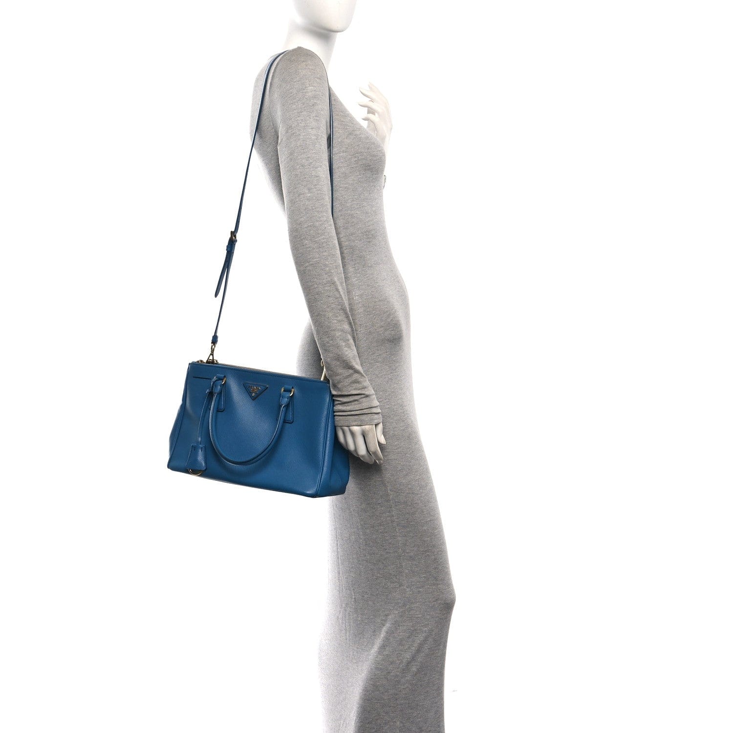 Prada Saffiano Small Galleria Double Zip Tote Cobalto