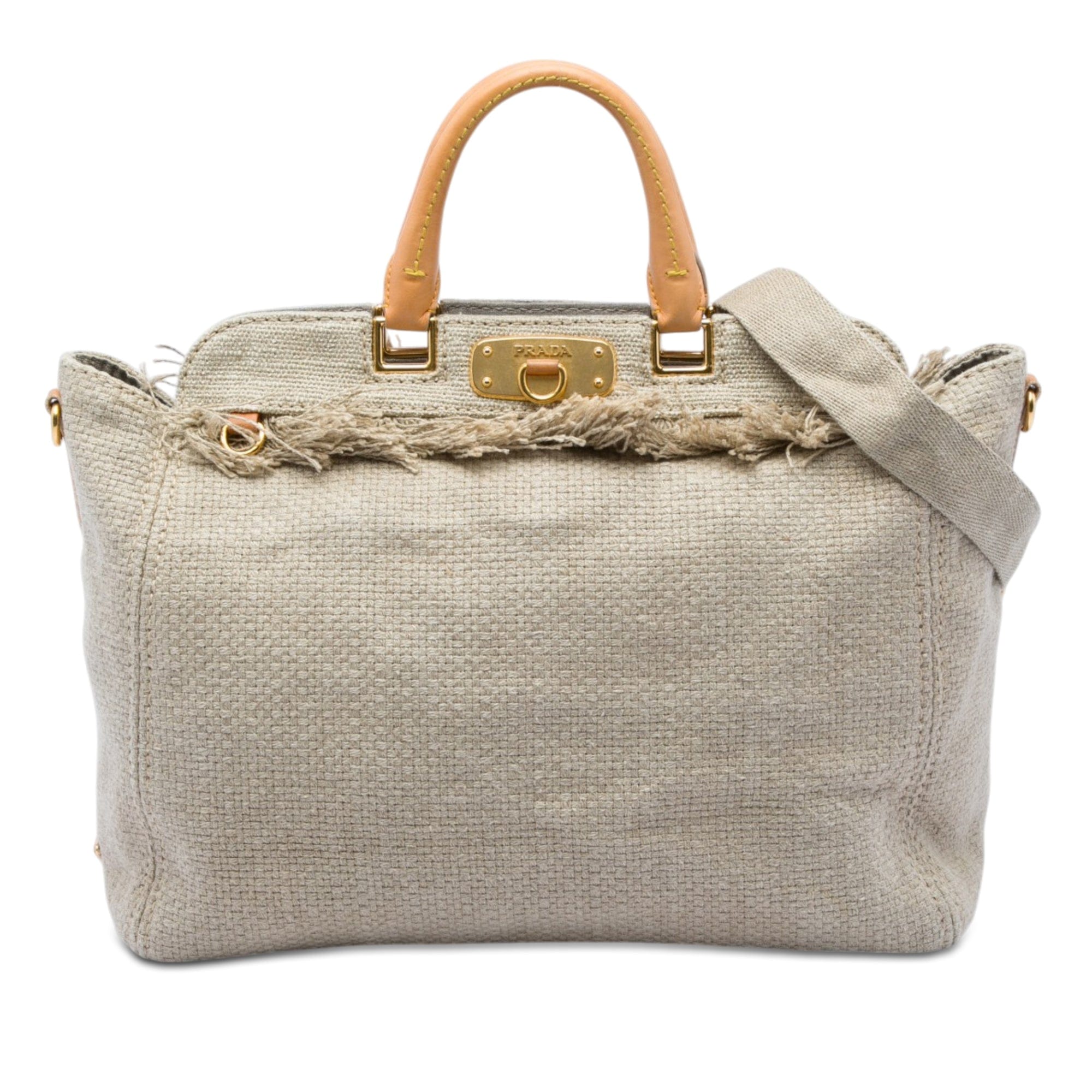 Prada Raffia Lino Fringe Shopping Tote
