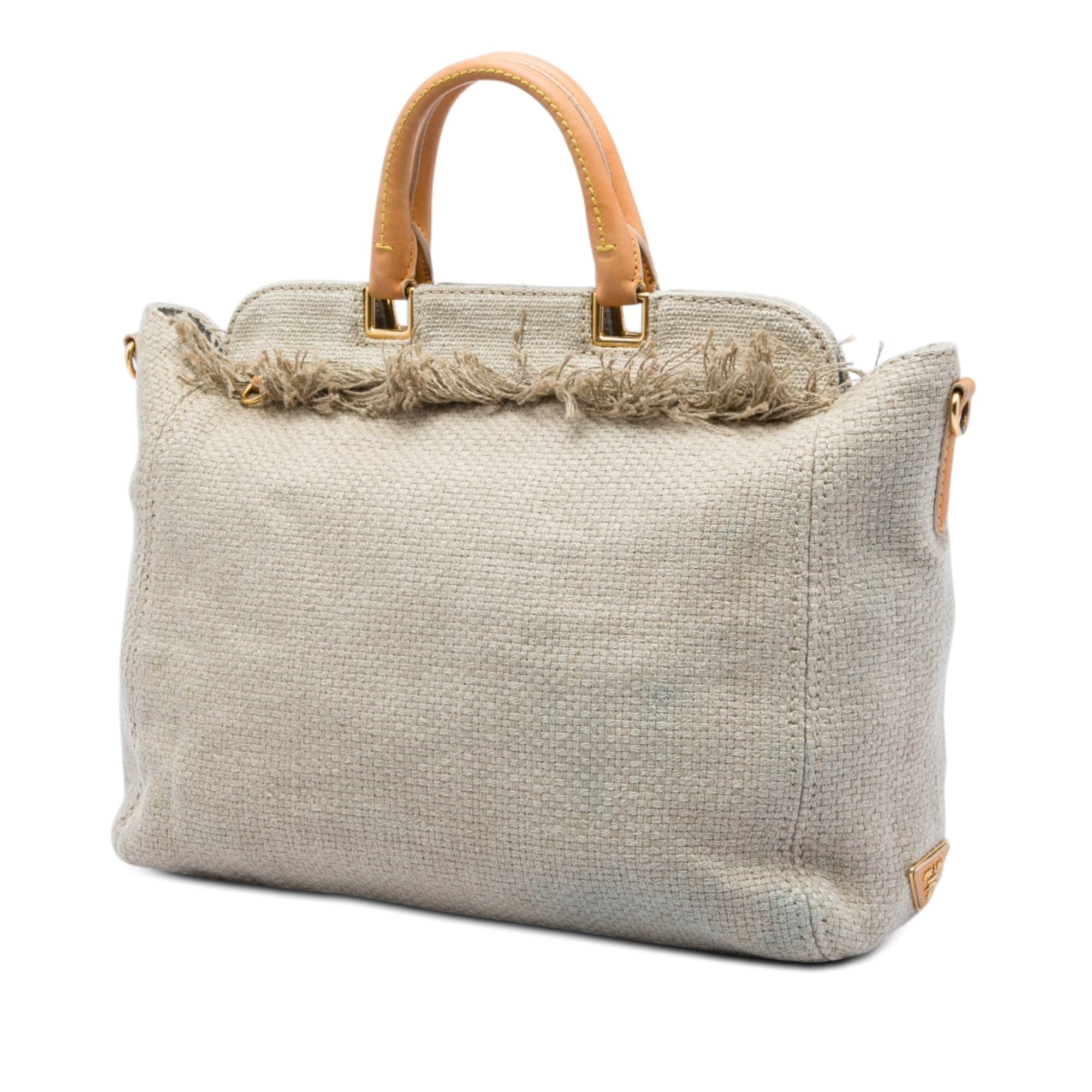 Prada Raffia Lino Fringe Shopping Tote