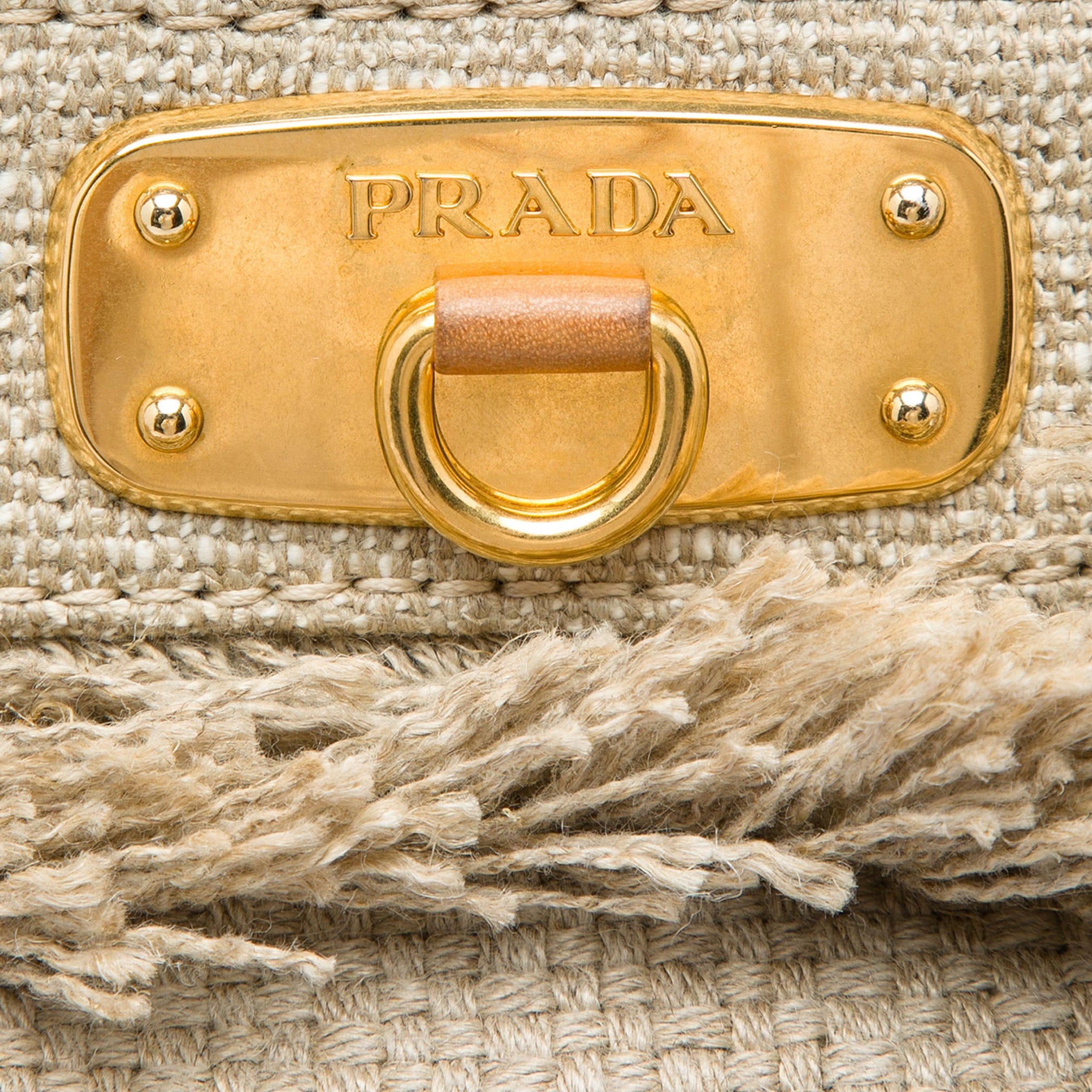 Prada Raffia Lino Fringe Shopping Tote