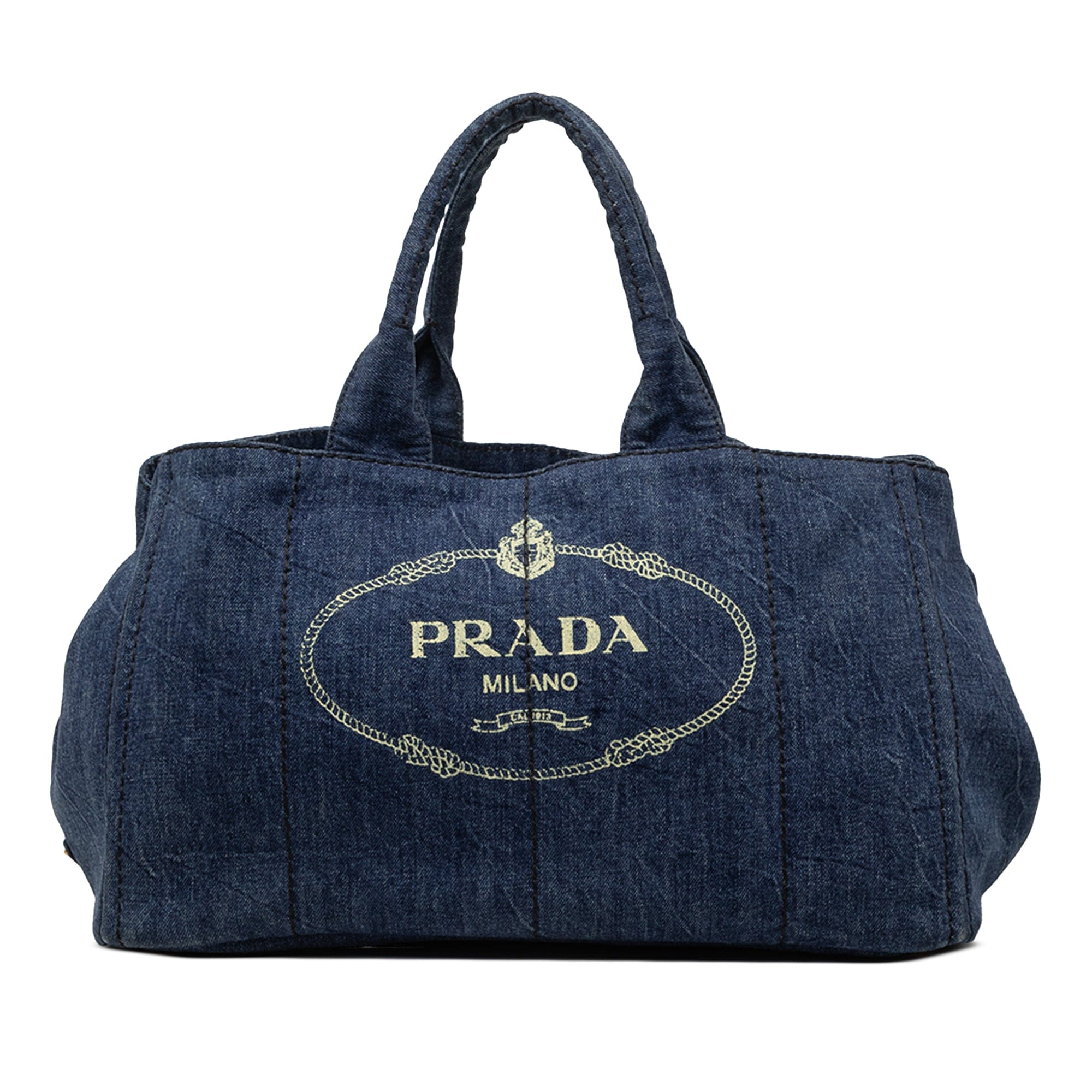 Prada Large Denim Canapa Logo Tote