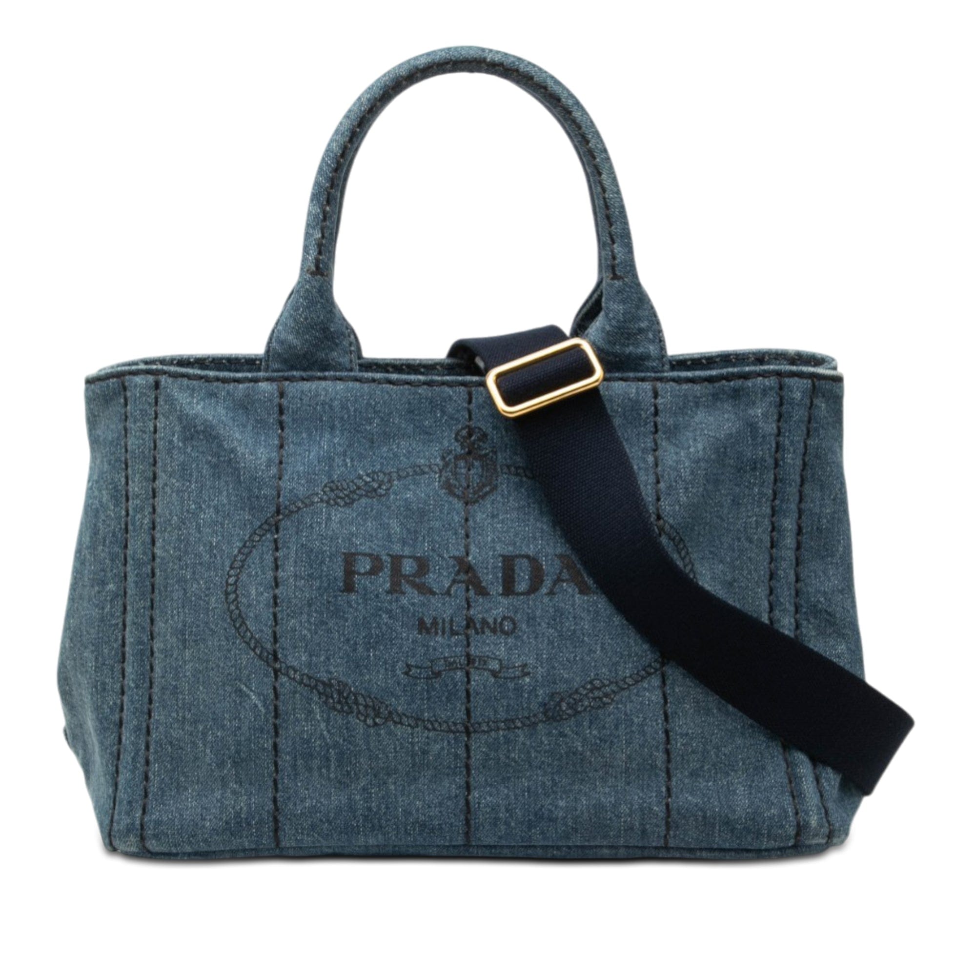 Prada Small Denim Canapa Logo Tote