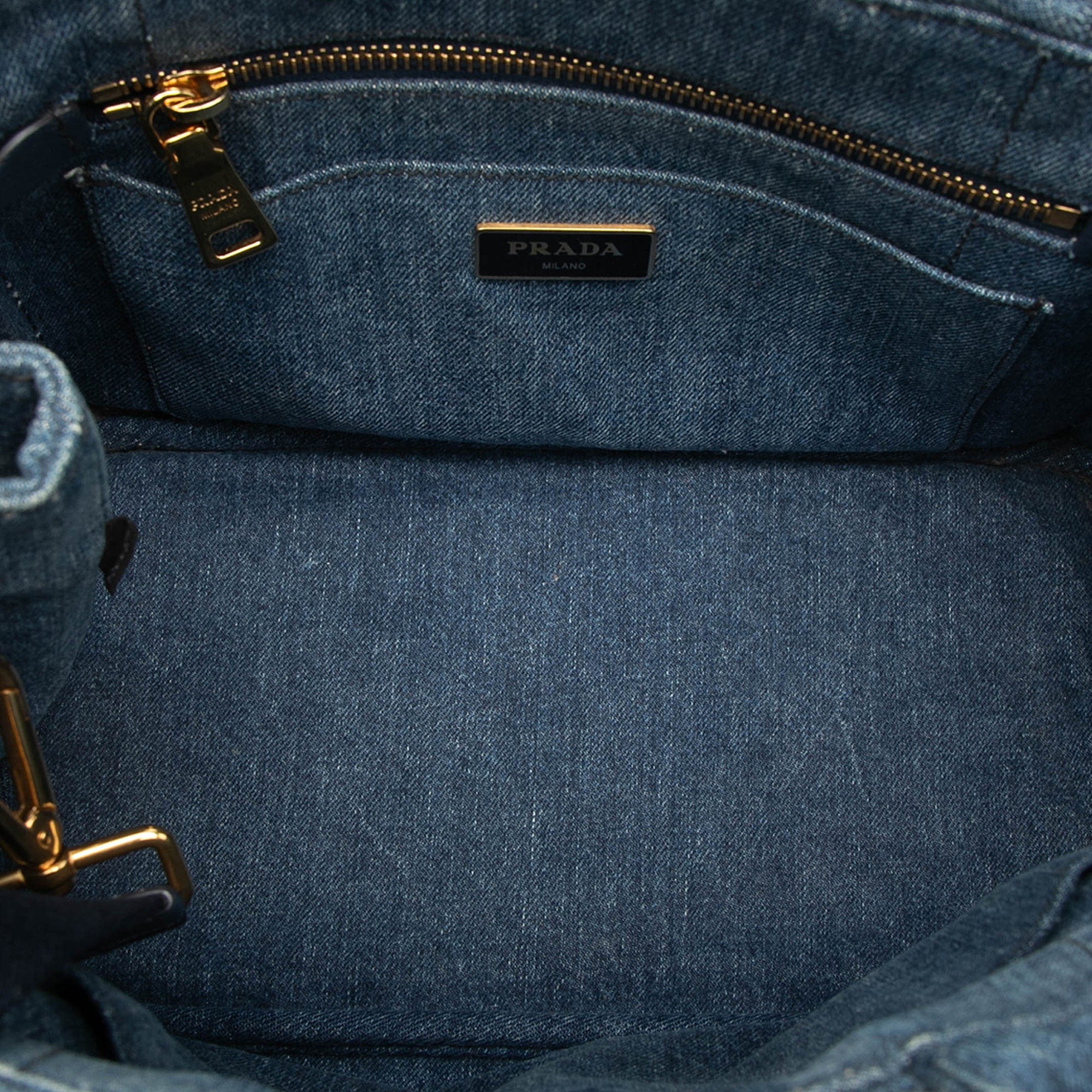 Prada Small Denim Canapa Logo Tote
