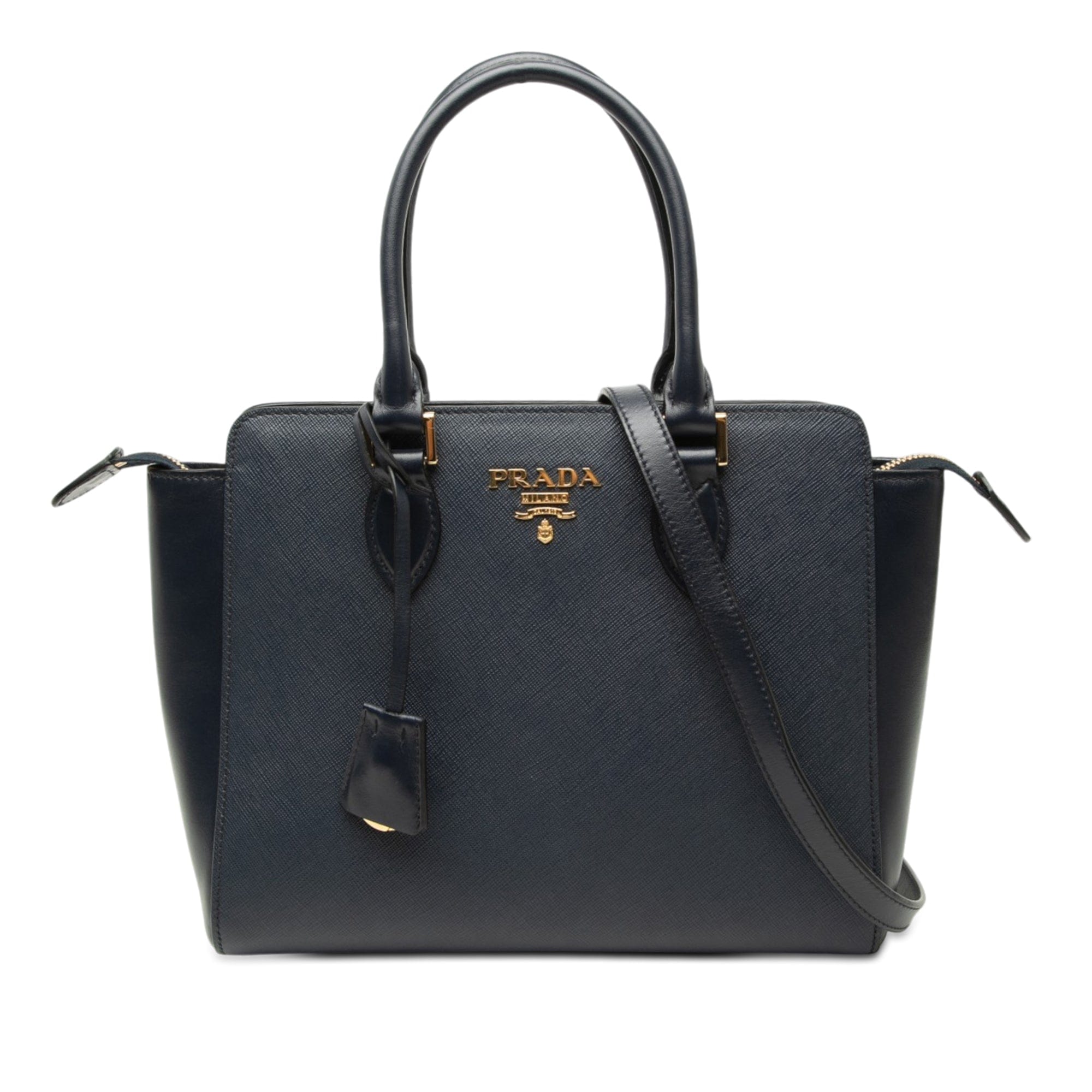 Prada Soft Calf Trimmed Saffiano Lux Open Convertible Tote