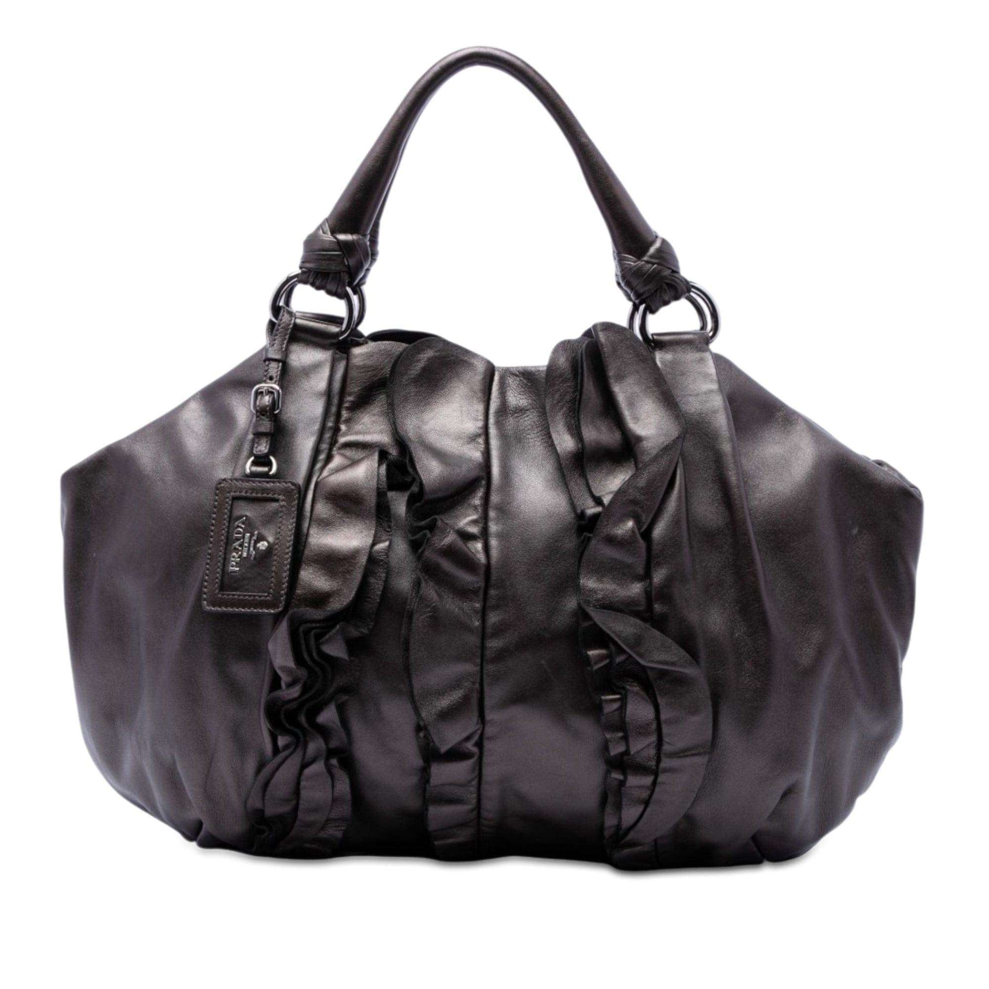 Prada Metallic Nappa Mordore Ruffle Tote