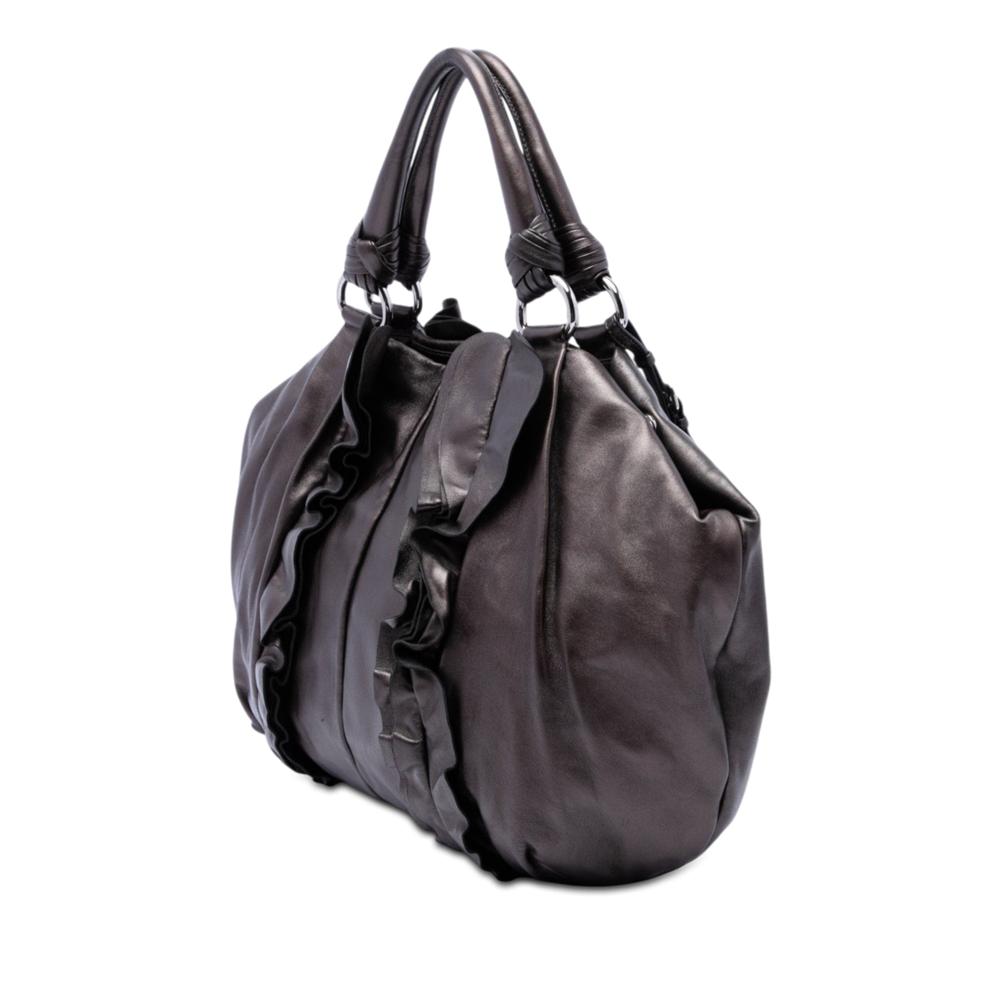 Prada Metallic Nappa Mordore Ruffle Tote