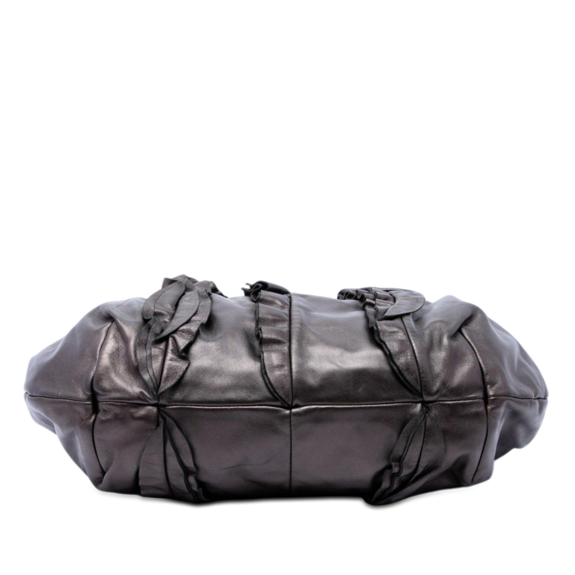 Prada Metallic Nappa Mordore Ruffle Tote