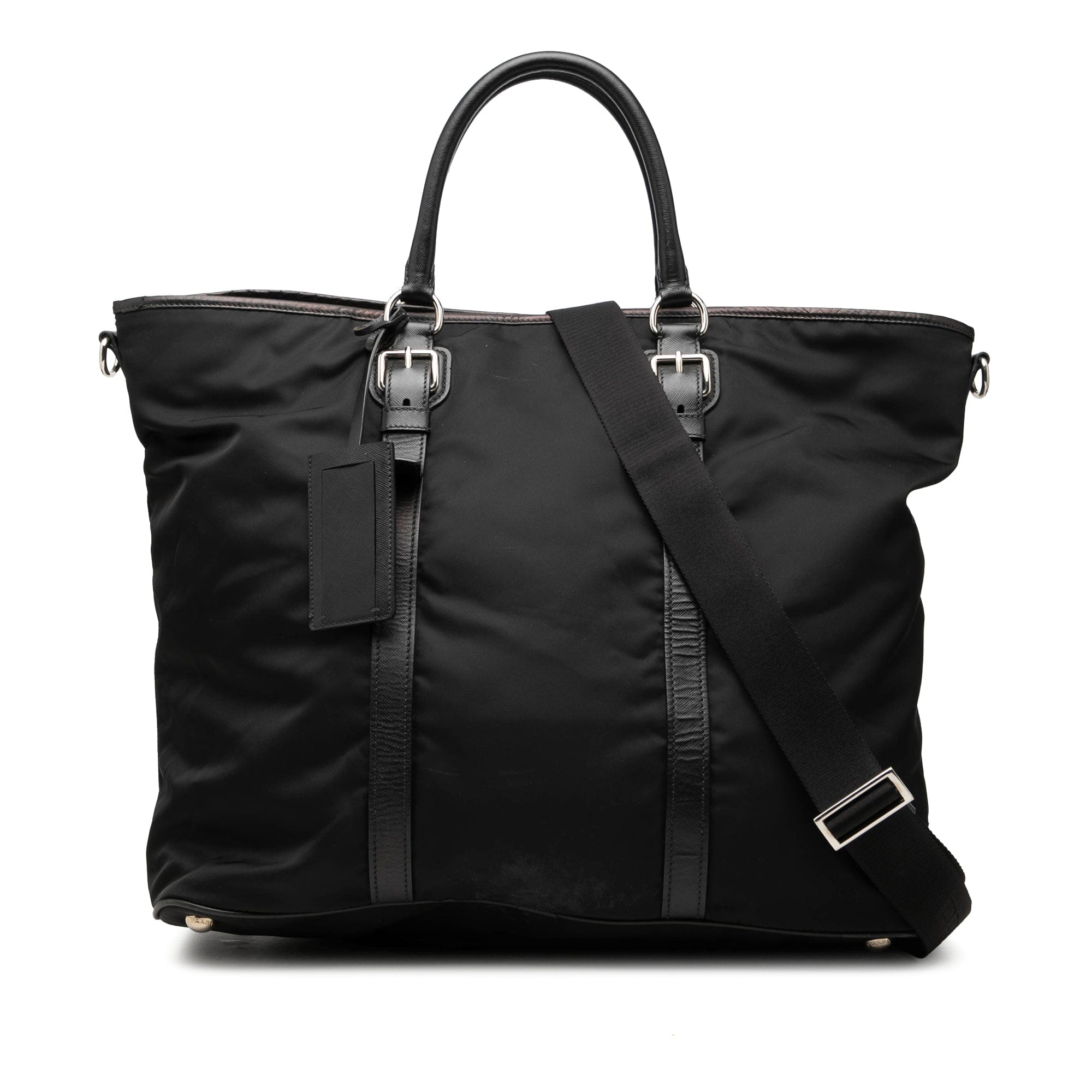Prada Saffiano Trimmed Tessuto Open Convertible Tote