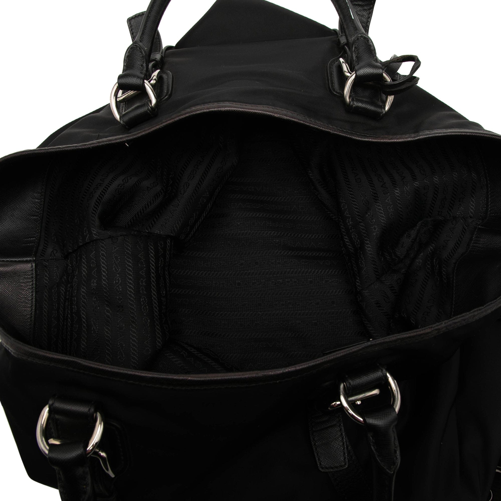 Prada Saffiano Trimmed Tessuto Open Convertible Tote
