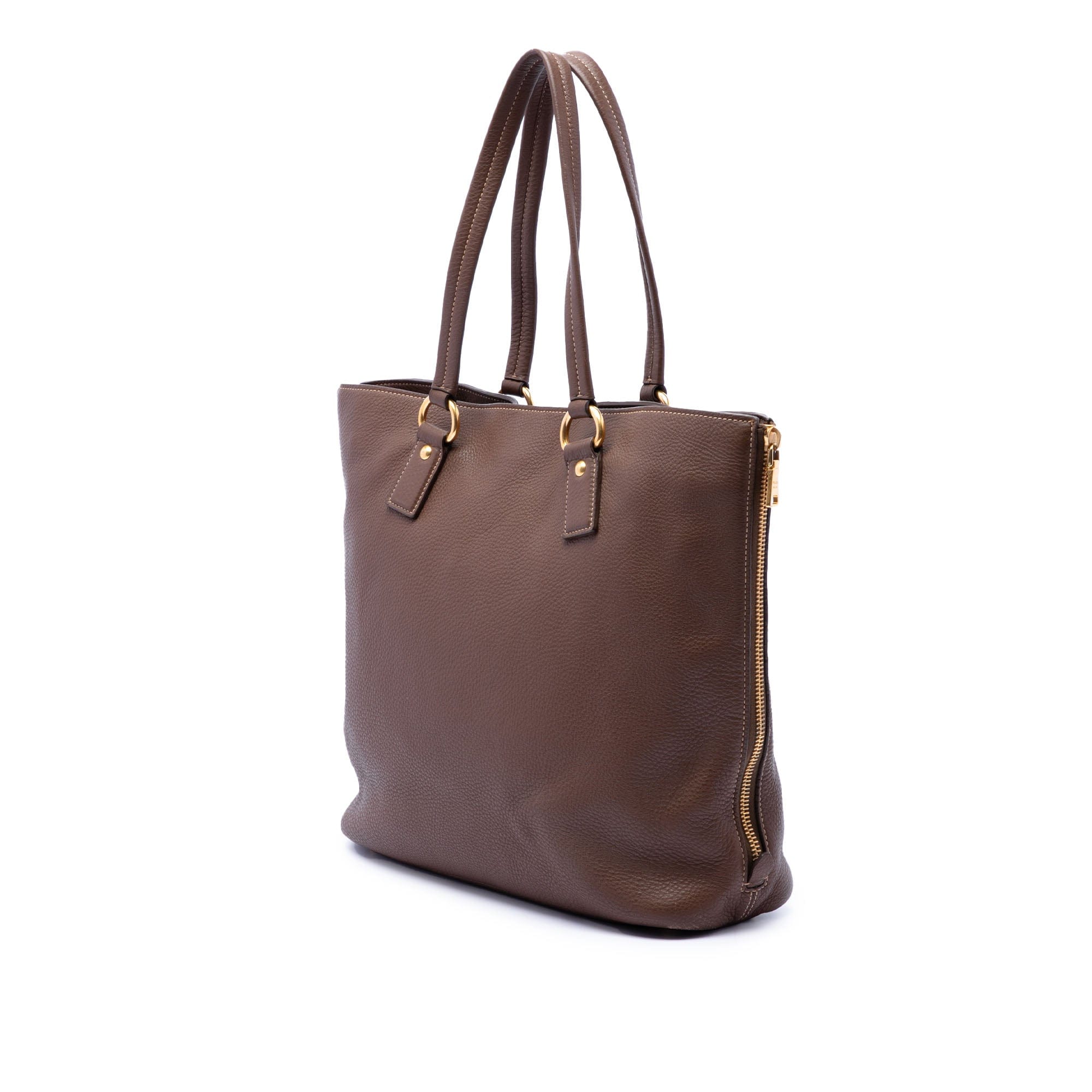 Prada Vitello Daino Side Zip Shopper Tote