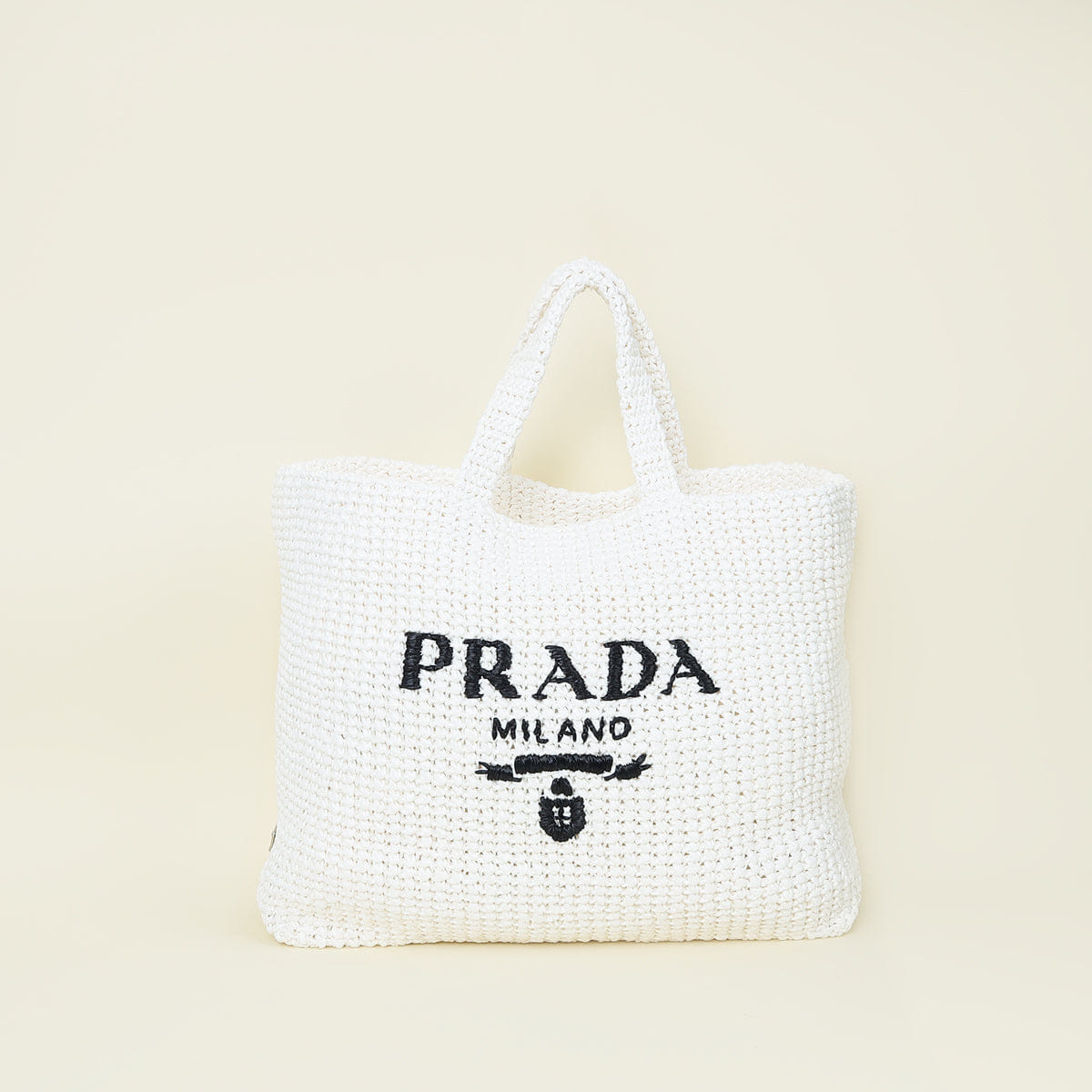 Prada Bicolor Logo Raffia Crochet Tote Bag