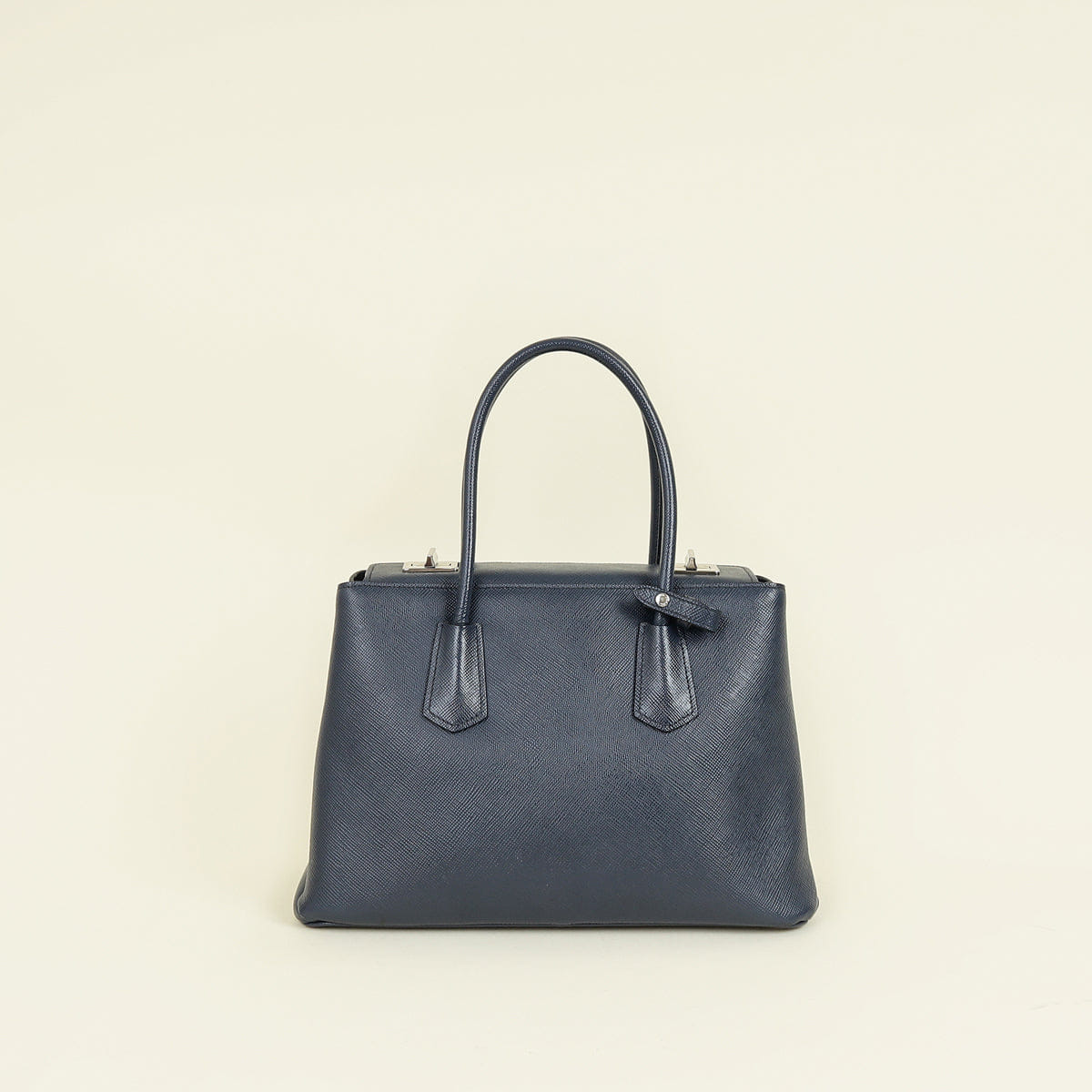 Prada Navy Cuir Turnlock Twin Tote Bag