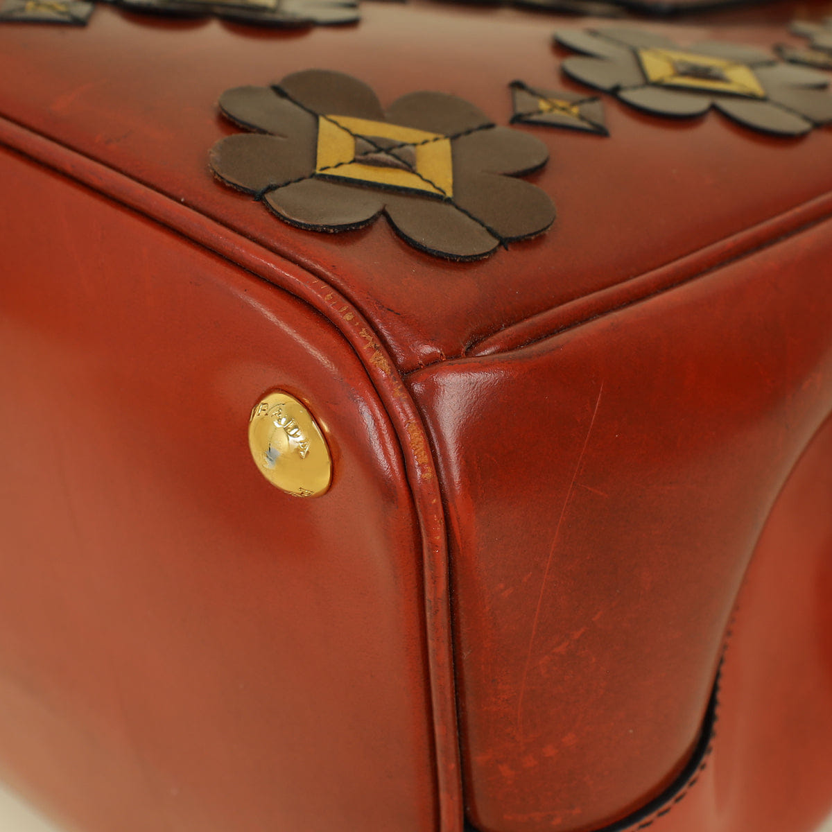 Prada Rust Orange Floral Appliqué Galleria Tote Bag