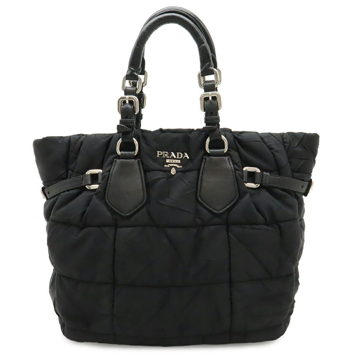 Prada Nylon Leather Logo Tote Bag
