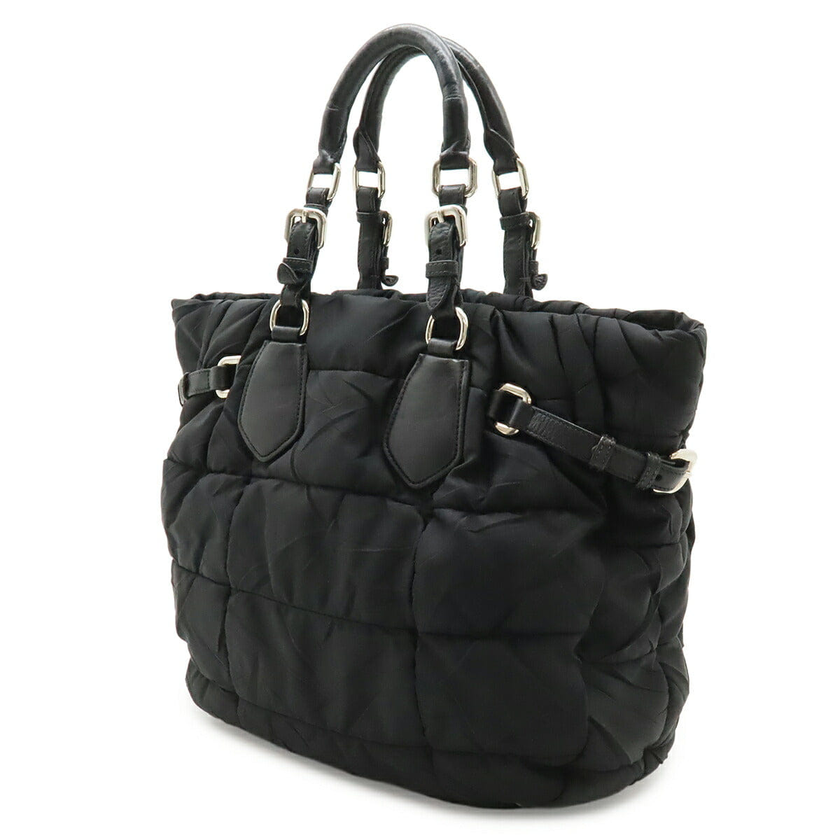 Prada Nylon Leather Logo Tote Bag