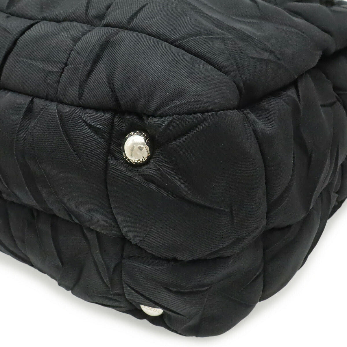 Prada Nylon Leather Logo Tote Bag